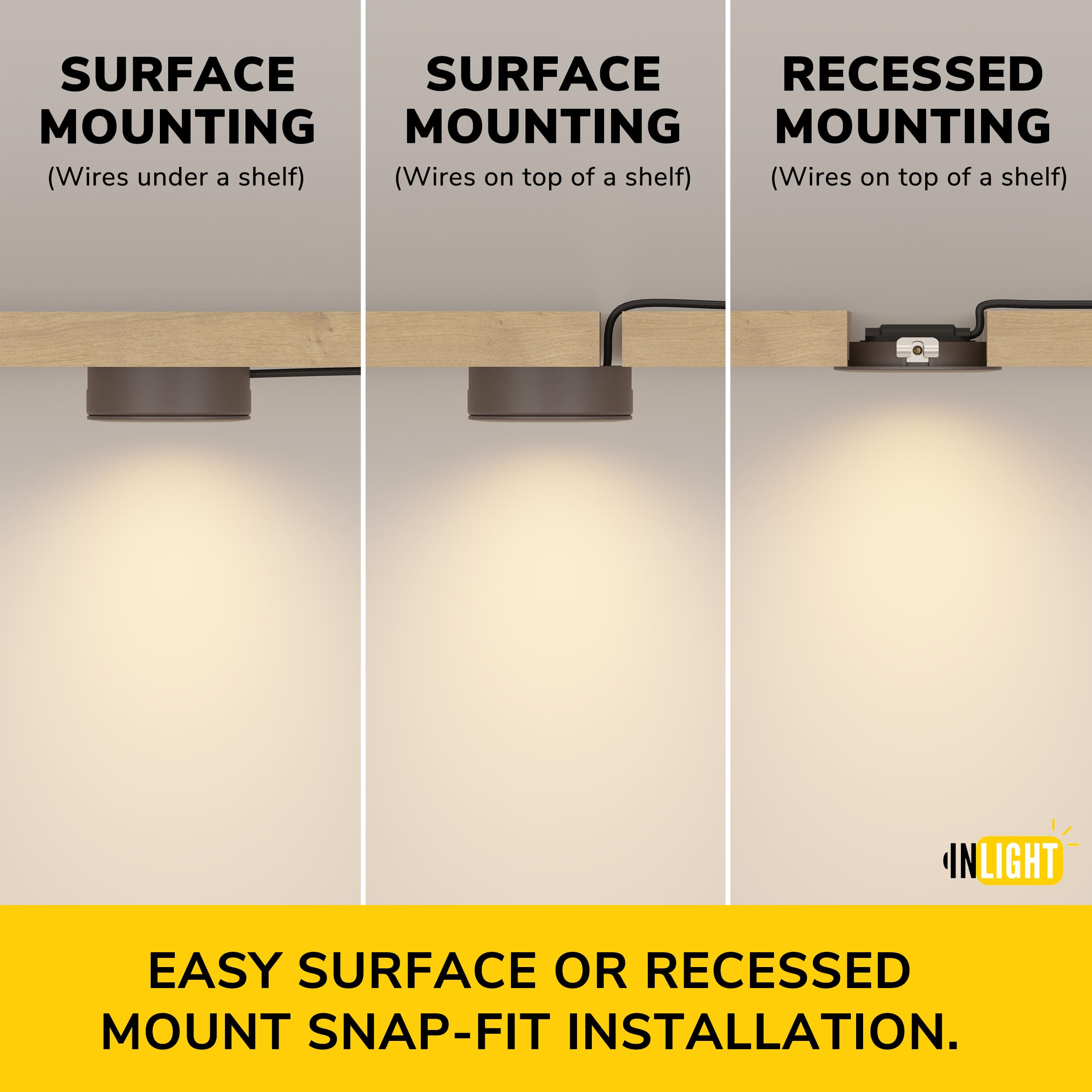 Getinlight 2.75&quot; Wide 4000K Swivel And Dimmable Wired Led Puck Lights Kit, Plug-In Or Hardwired Installation, Recessed Or Surface Mounted, Bronze Finished, Set Of 3, In-0107-3-Bz-40