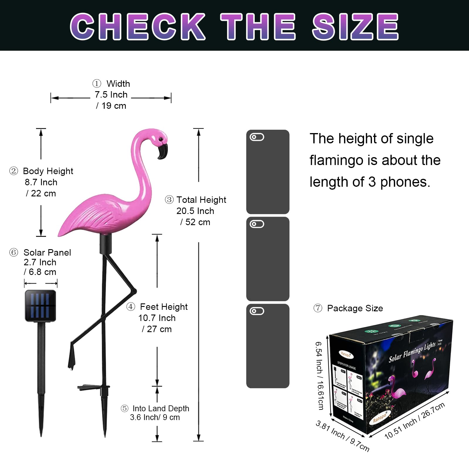 Ratopo Solar Flamingo Light 6 Pcs, Waterproof Solar Garden Lights Outdoor Decor, Pink Flamingo Garden Decor, Birthday Christmas New Home Gift, For Yard Lawn Walkway Pathway