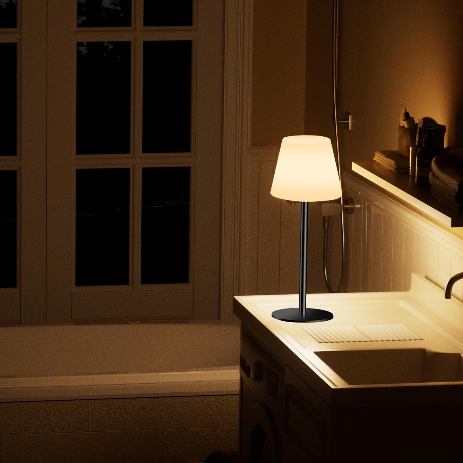 Dansny Outdoor Battery Operated Table Lamp Rechargeable Shower Lamp Waterproof Cordless Table Lamps Rgb And 3000K Dimmable Table