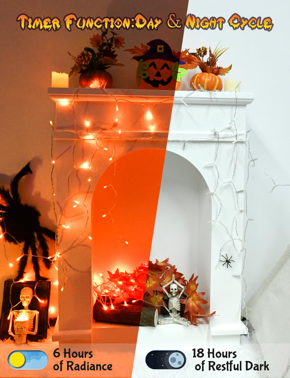 cshare Halloween String Lights Battery Operated with Timer - 9.8ft 30LED Orange Waterproof Lights for Outside Decorations, Party