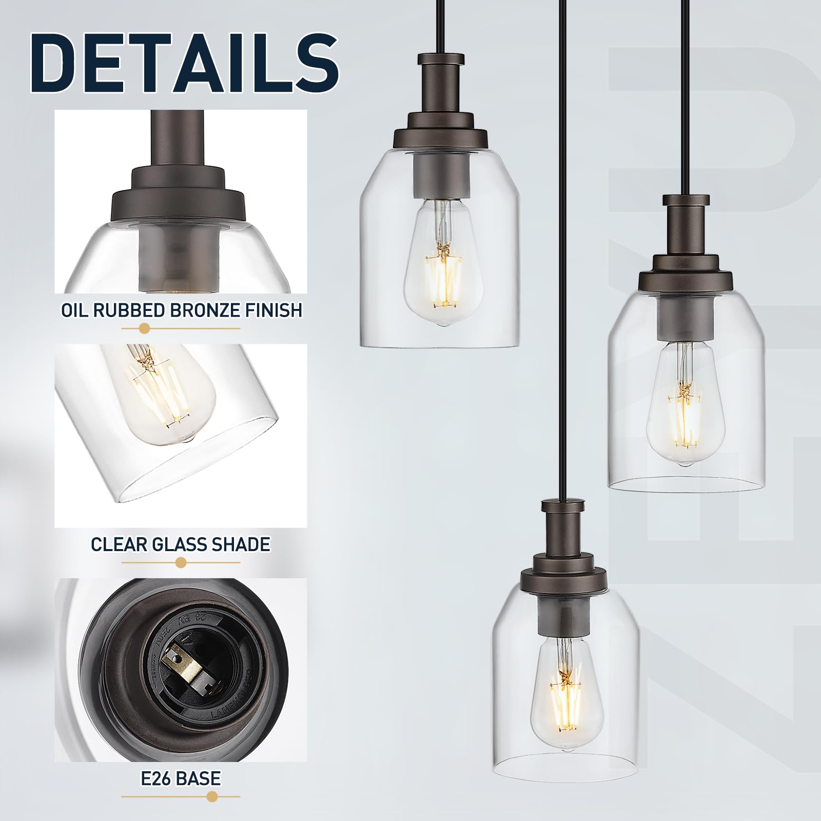 Zeyu 3-Light Pendant Lighting, Adjustable Farmhouse Cluster Pendant Light For Kitchen Dining Room, Oil Rubbed Bronze Finish With