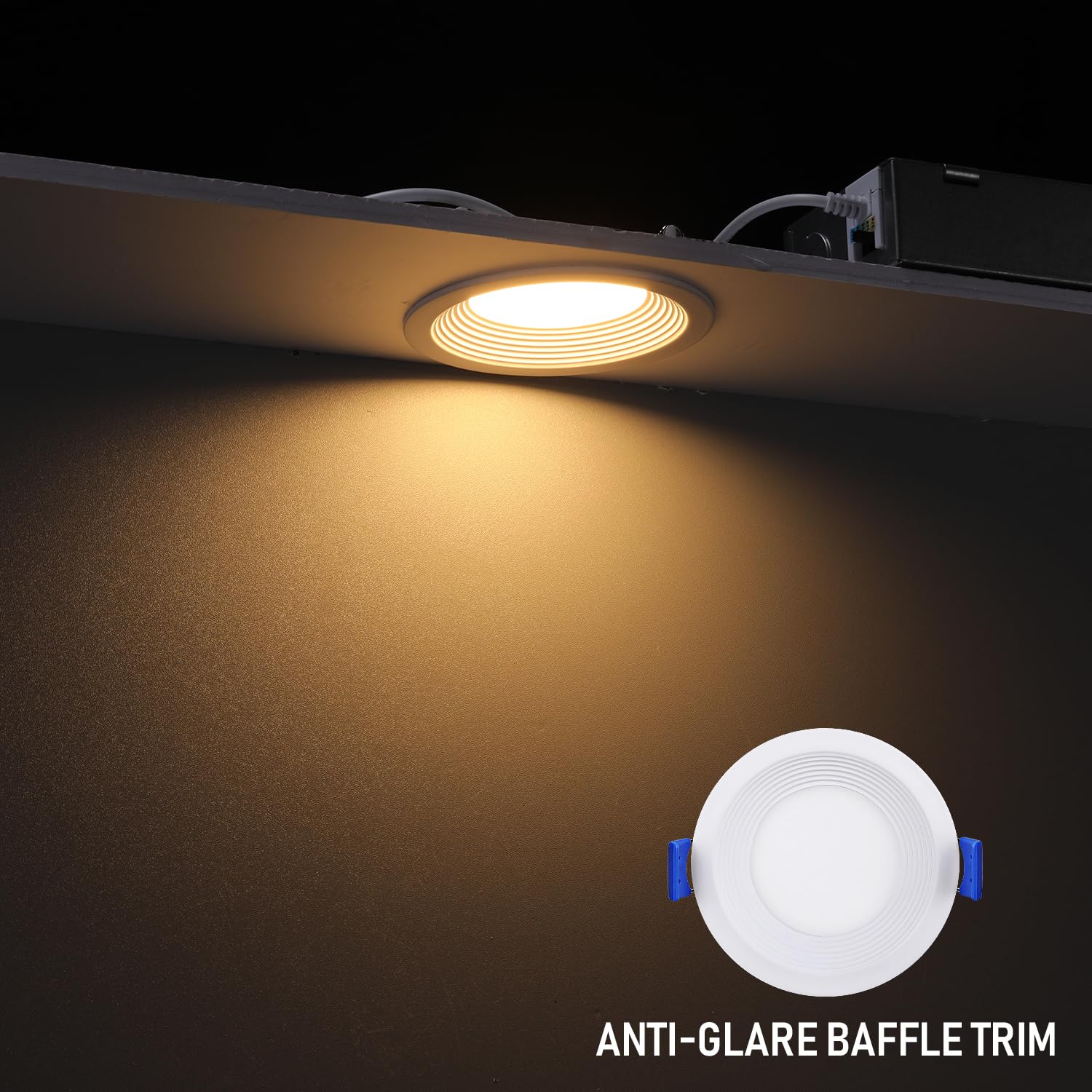 Torchstar 8-Pack 5Cct 3 Inch Slim Led Recessed Lighting With J Box, Anti-Glare Baffle Trim, Cri90 Dimmable Aluminum Ceiling Down