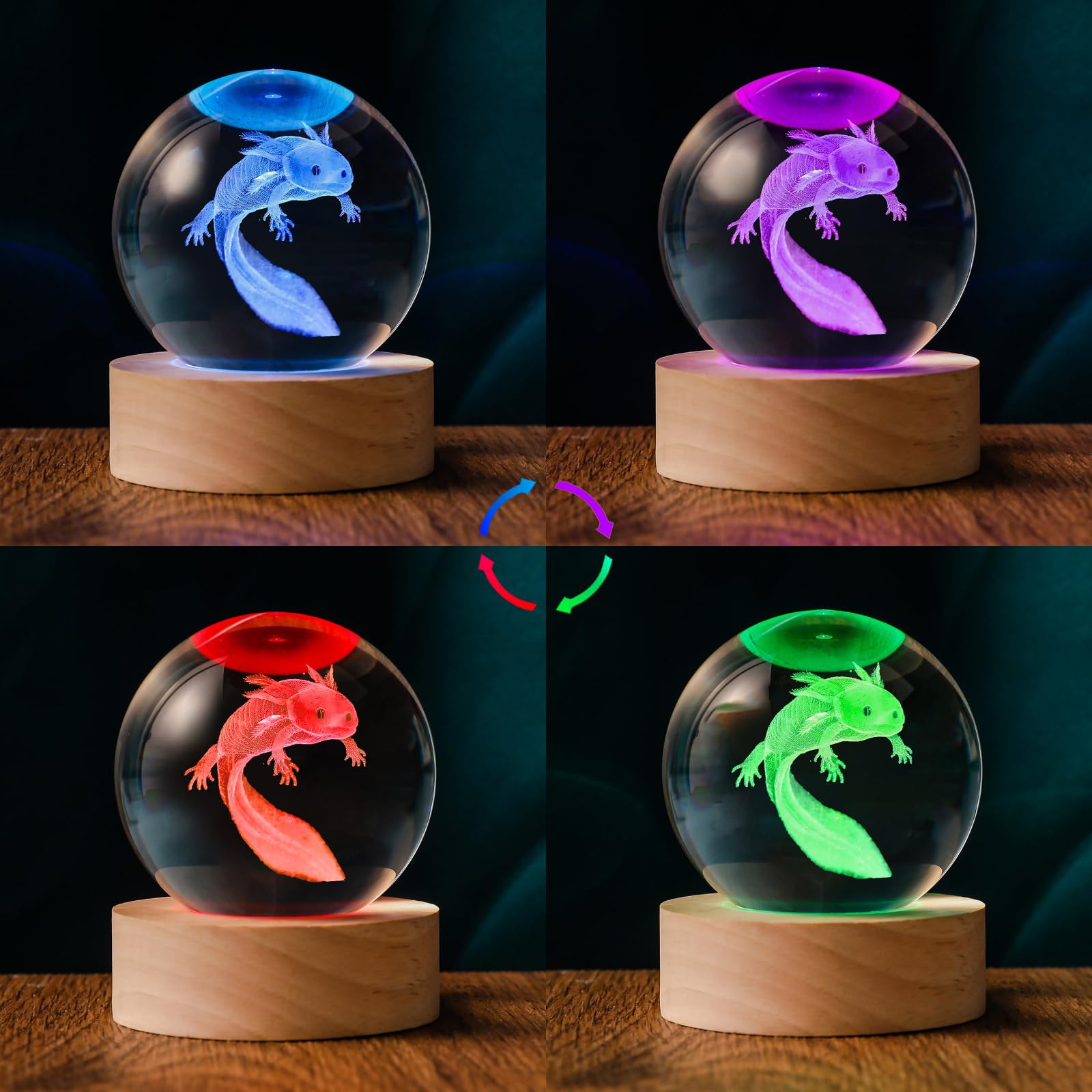 Qianruna 3D Axolotl 60Mm Crystal Ball Axolotl Night Light Lamp Toy Gifts For Women Wife Girlfriend Mom Couple Her Axolotl Figuri