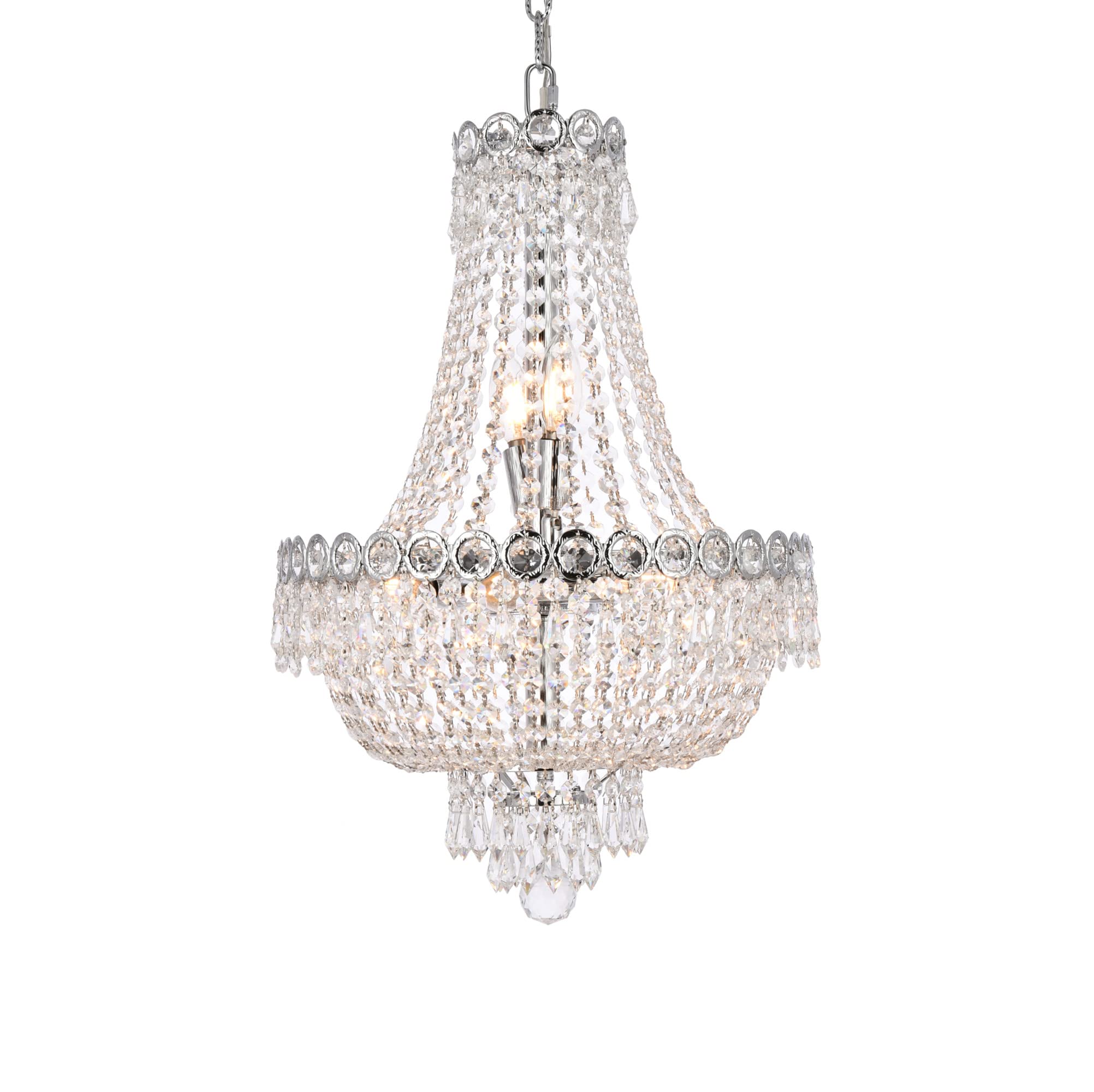 Elegant Lighting Royal Cut Clear Crystal Century 8-Light  Two-Tier Crystal Chandelier  Finished in Chrome with Clear Crystals  Chrome Finish with Clear Crystals