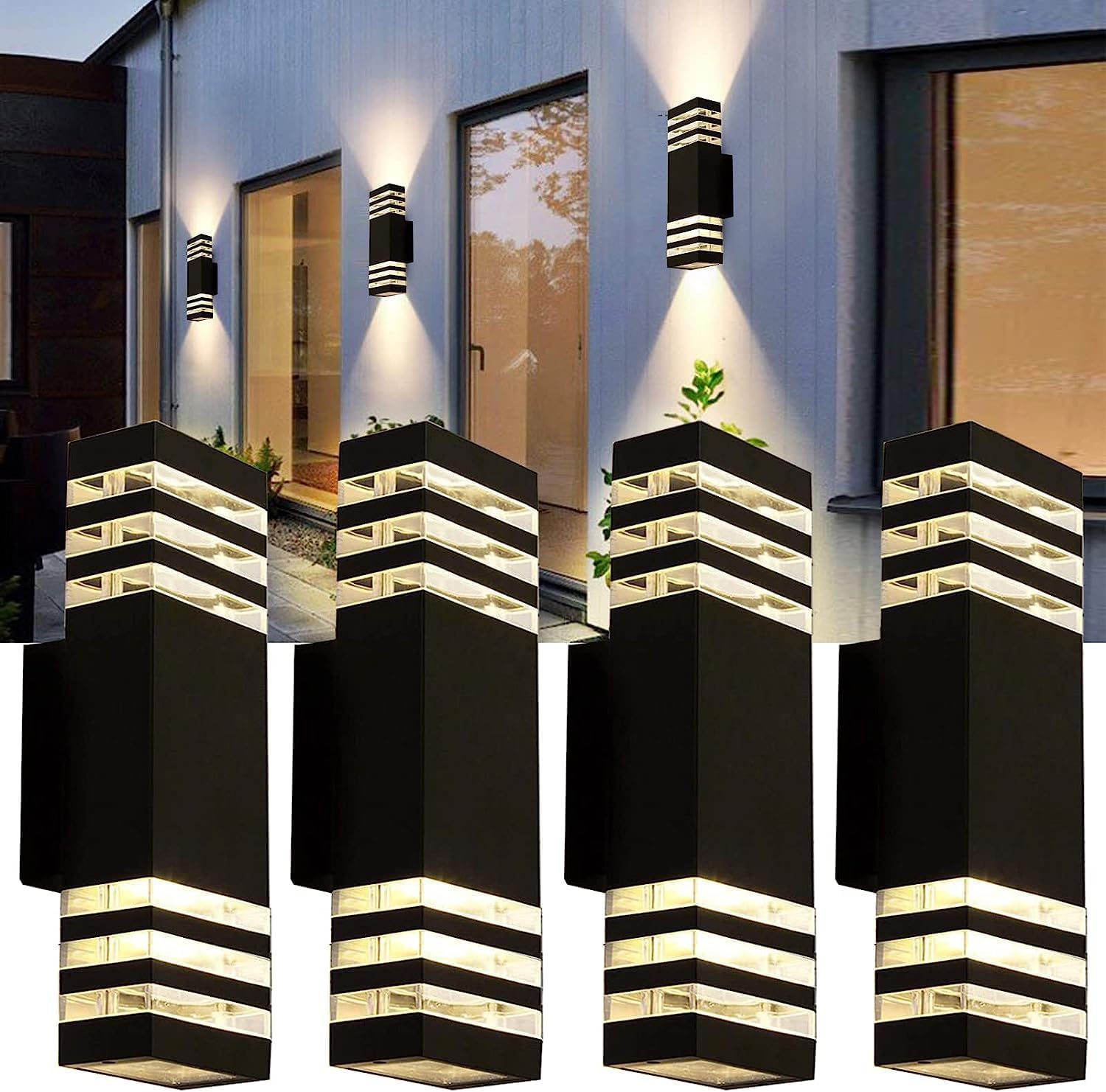 Superyofo Outdoor LED Wall Lights 18W Waterproof IP65 4000K Day White 4 Pack Aluminum Body