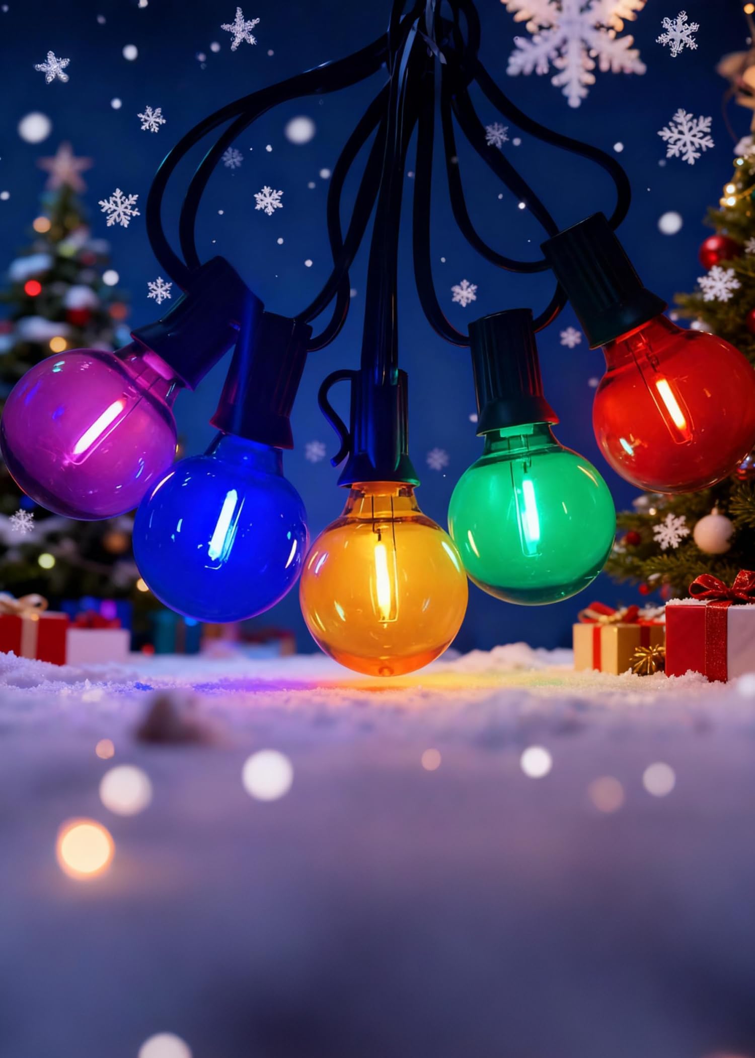 Xingzd 25Ft Led Christmas Outdoor String Lights  G40 Globe Lights With 27 0.6W Multicolor Bulbs  Vintage Christmas Lights For Holiday Party Backyard Wedding Garden Patio Porch Decor  Green Wire