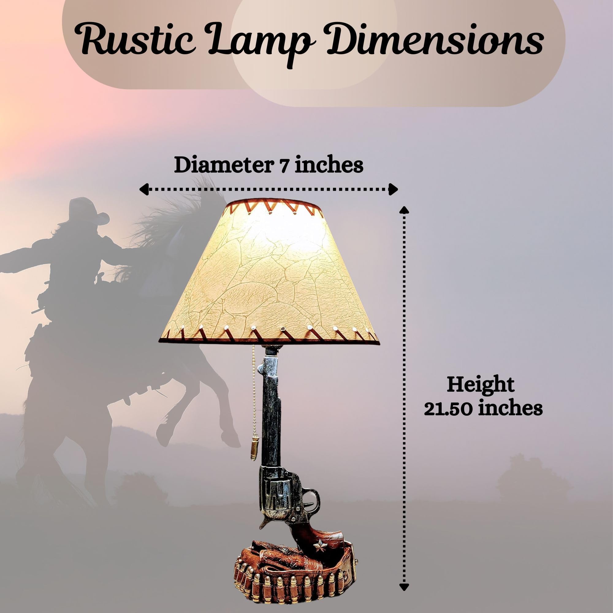 BestGiftEver Old Western Style Six Shooter Revolver Lamps - Rustic Table Lamps for Living Room, 6 inches, Multicolor