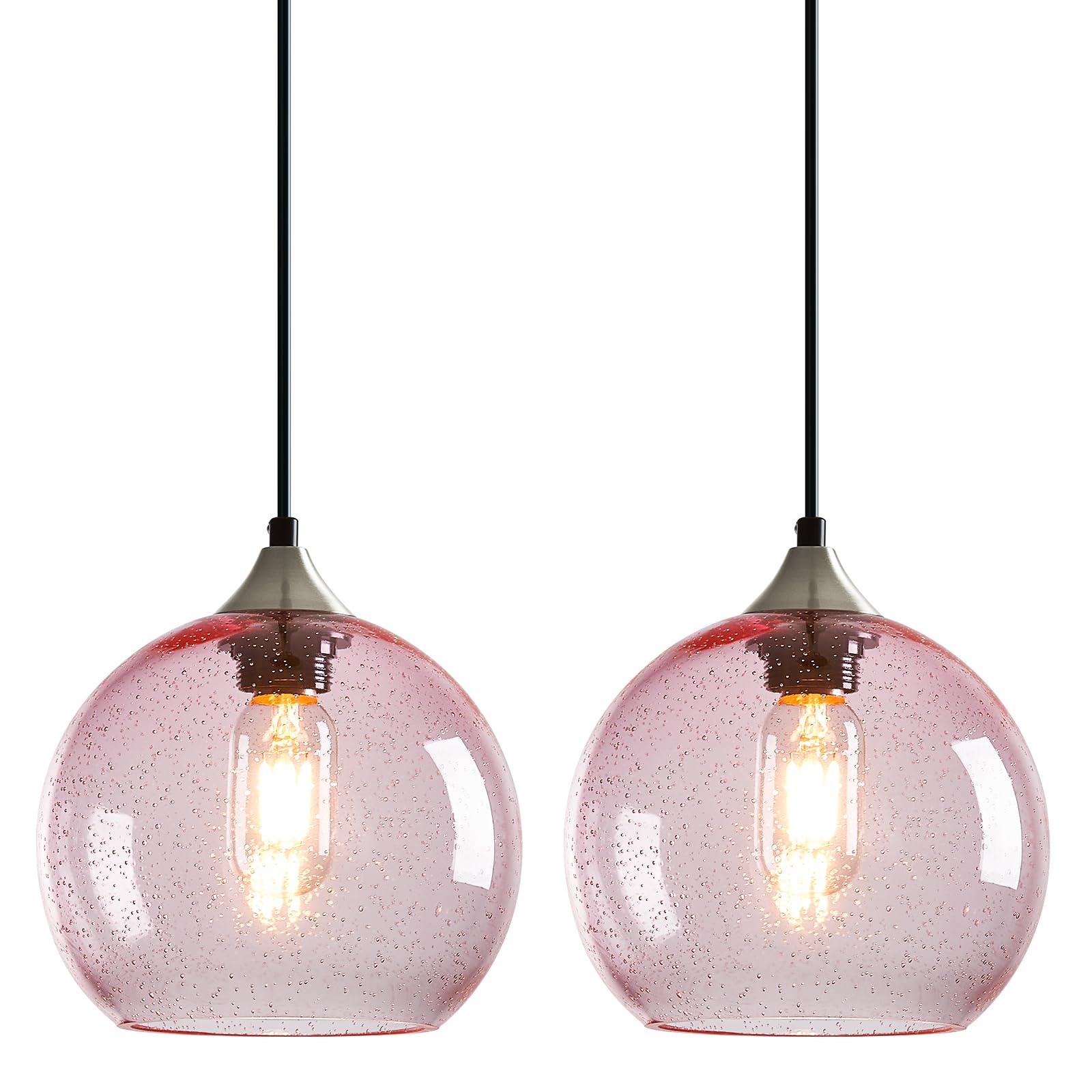 Lbsqj Pink Glass Pendant Lights Kitchen Island Lighting Globe Pendant Light Fixtures Modern Pendant Lighting For Bedroom Living Dining Room Light Fixture (7.87 In  2 Pack)