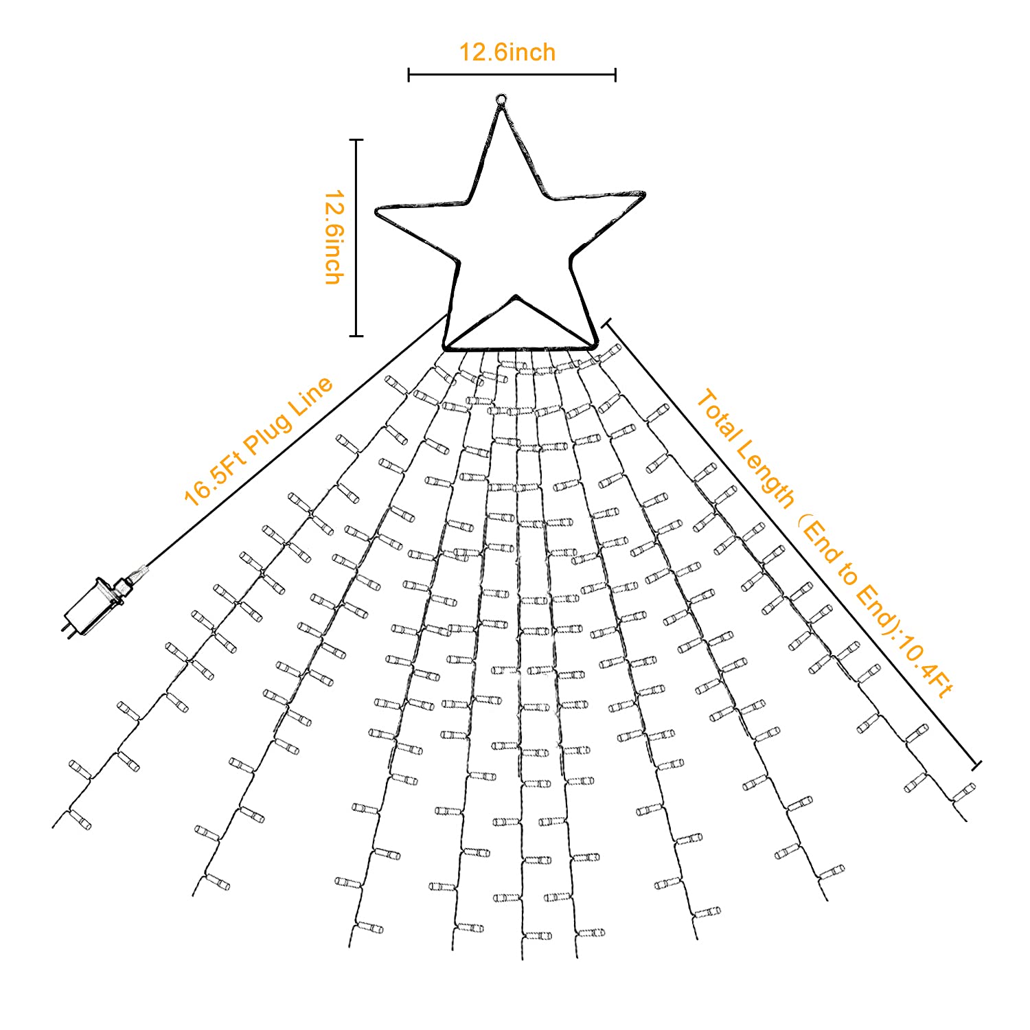 Miniao 320 Led Christmas Star String Lights, 13&quot; Topper, 8 Modes, Indoor/Outdoor, Multicolor