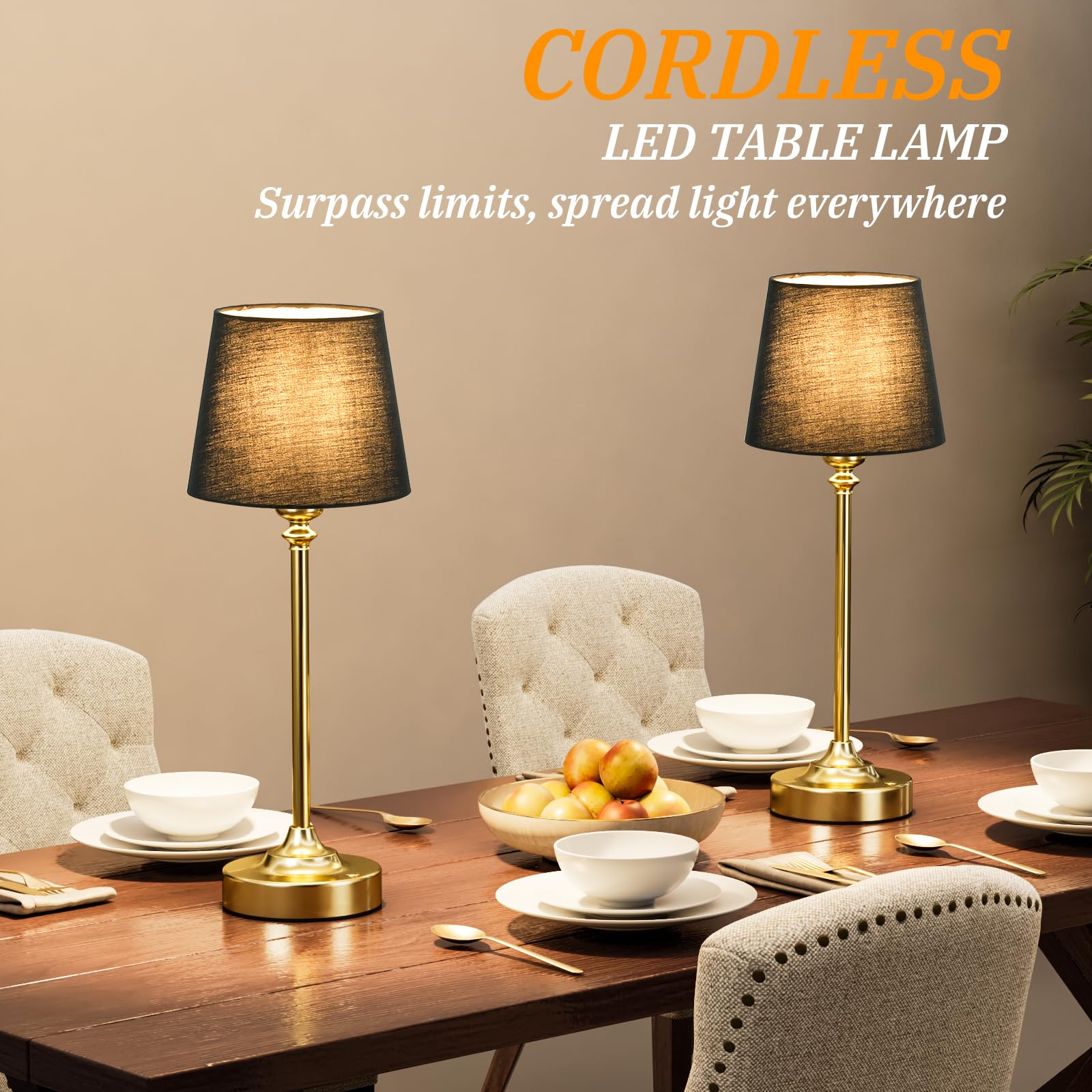 Cordless Table Lamps Rechargeable Set - 2 Pack Brass 4000Mah Battery Operated Lamps For Decor, 3000K Stepless Dimming Touch Cont