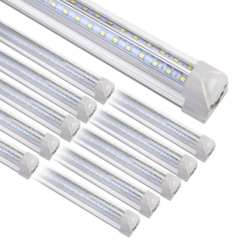 Henwsi 8Ft Led Shop Light Fixture, White 10 Pack T8 Integrated Tube Lights, 72W 9500Lm 6500K High Output Clear Cover, V Shape 27