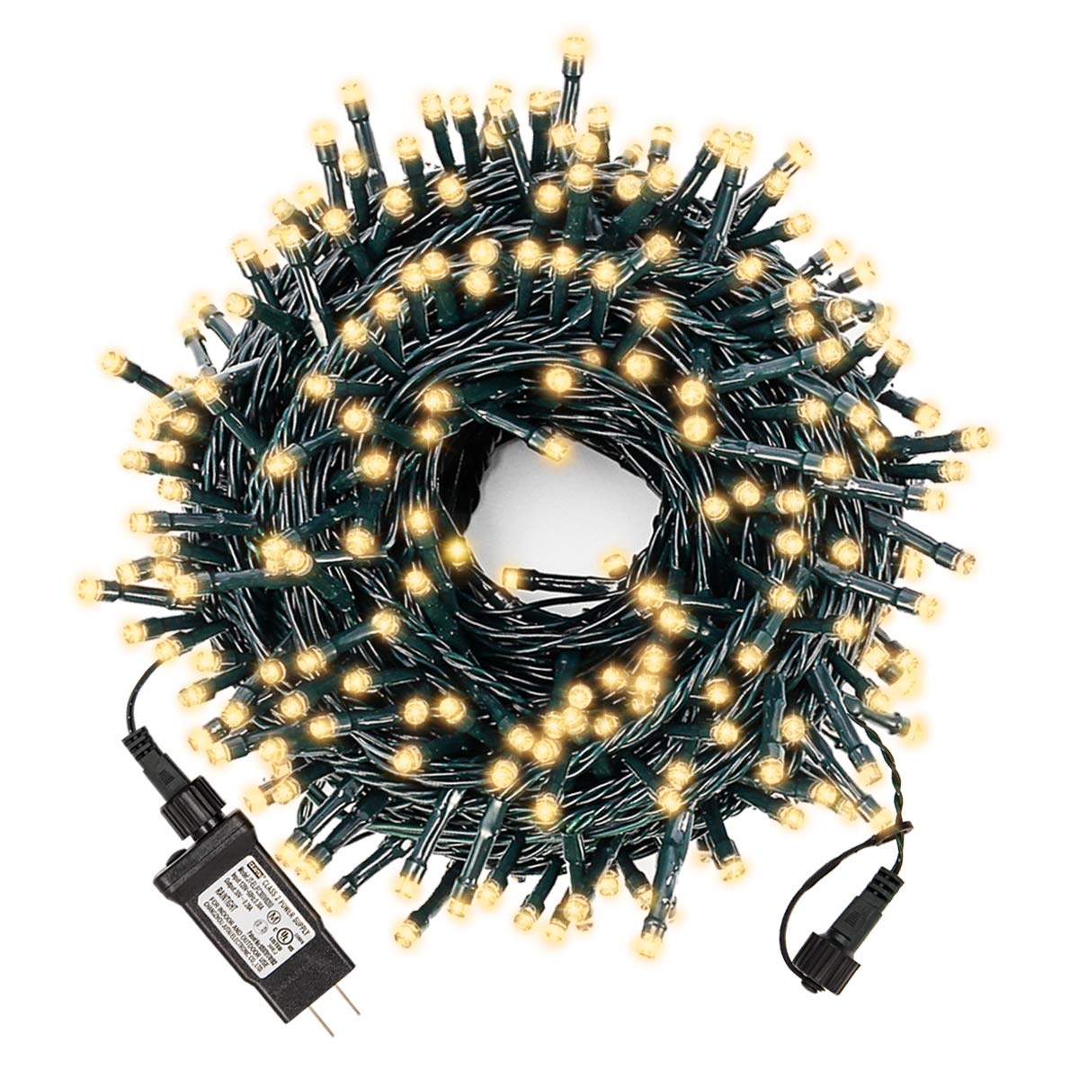 XUNXMAS 300 LED String Lights Outdoor, 100ft Connectable, Warm White, 8 Modes, Model JT-EL/FC300V0200, Plastic Material