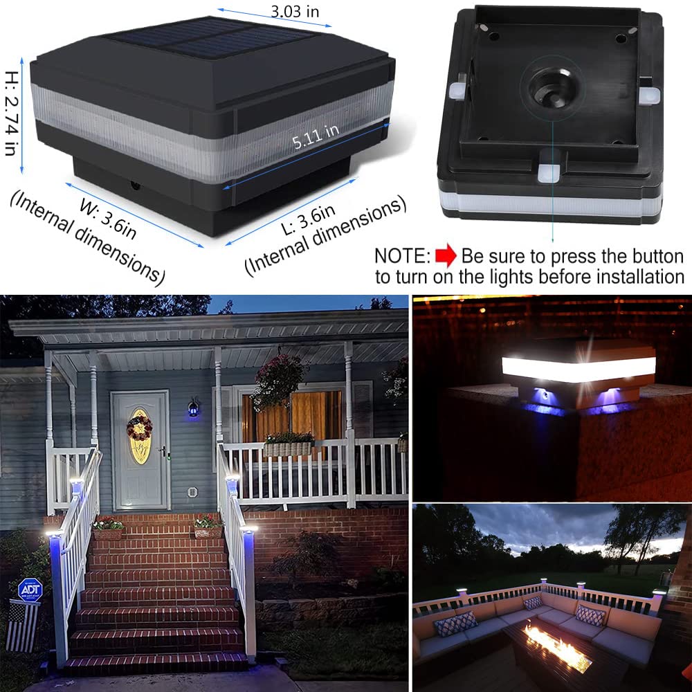 Sumaote Solar Post Cap Light, 52 LEDs, 160 Lumen, 4 Pack, Black, Fits 4x4 5x5 6x6 Posts, Outdoor Garden Deck