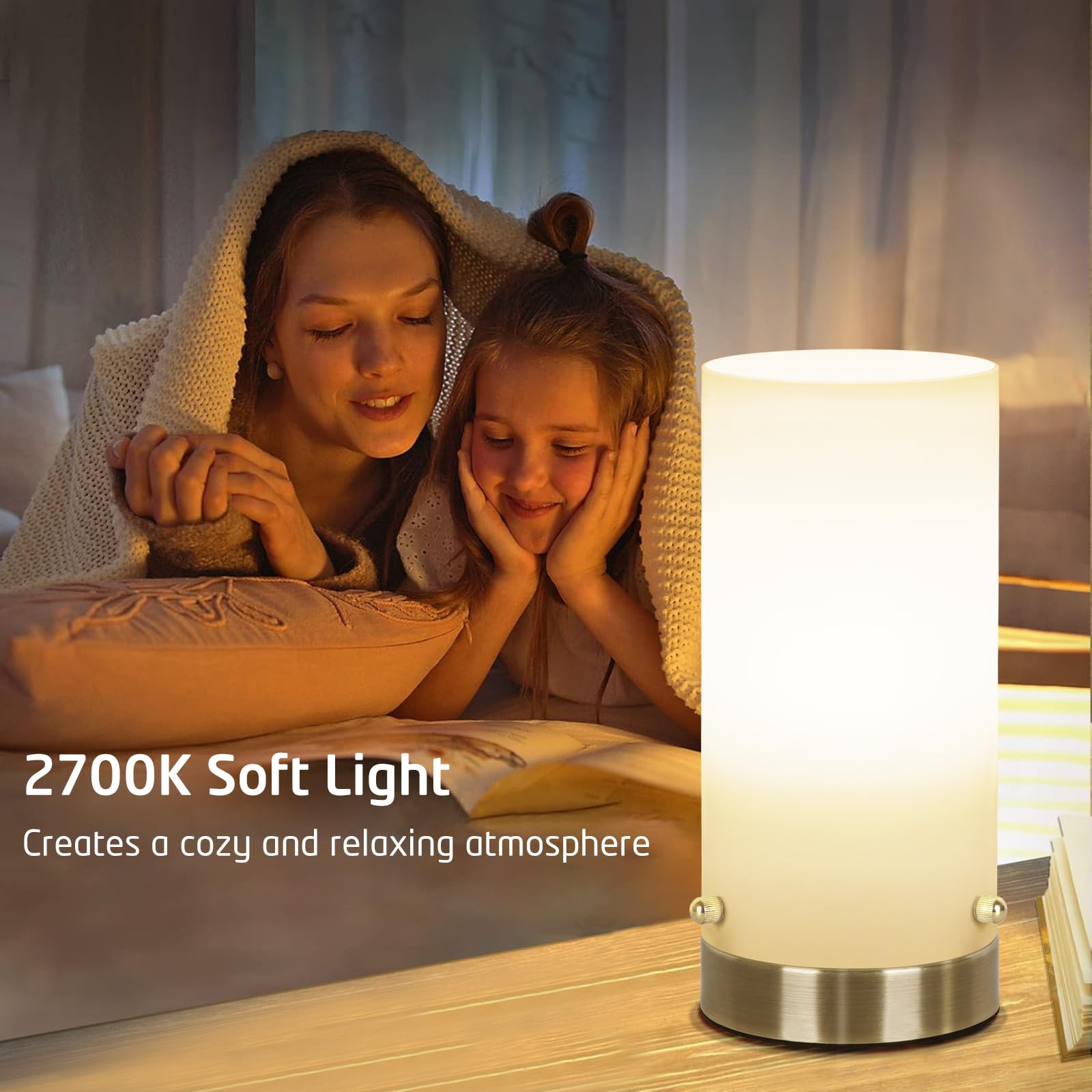 Bedside Touch Control Table Lamp For Bedroom 3 Way Dimmable Nightstand Lamp With Round Glass Shade For Living Room Kids Room Dor