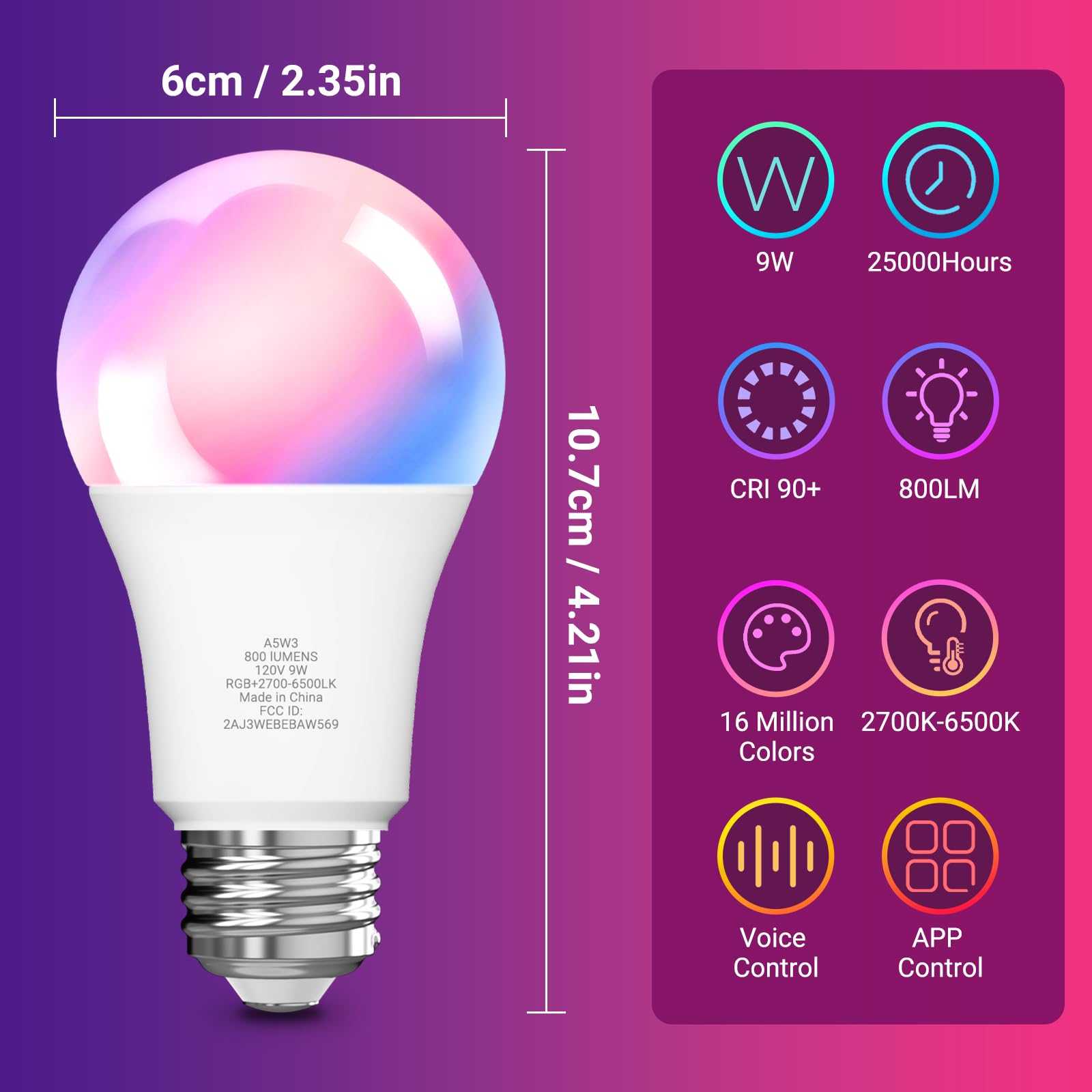 Volivo Smart Light Bulbs, Color Changing Led Bulb, Compatible With Alexa And Google Assistant, Wifi & Bluetooth Smart Bulbs, Mus