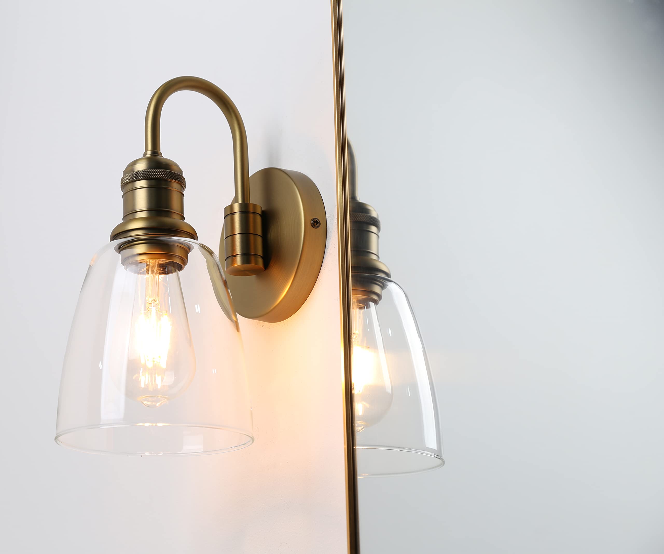 Yosoan 1-Light Wall Sconce, Brass Vintage Indoor Lamp, Glass Shade, Antique Finish, Model 6122