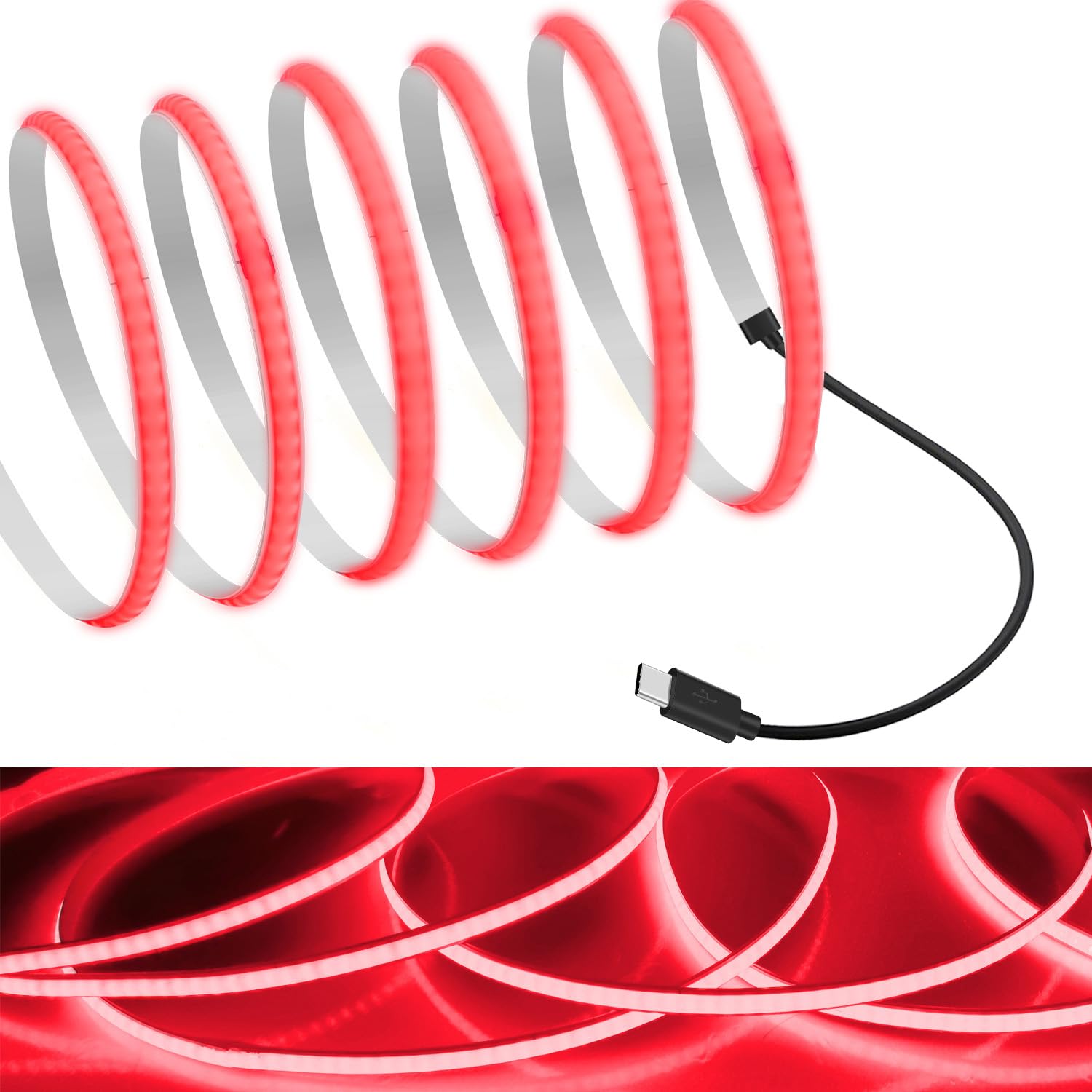 MDee Type C LED Strip Light, 9.84ft/3m, 320 LEDs/m, Red, Flexible, Cuttable, Polycarbonate