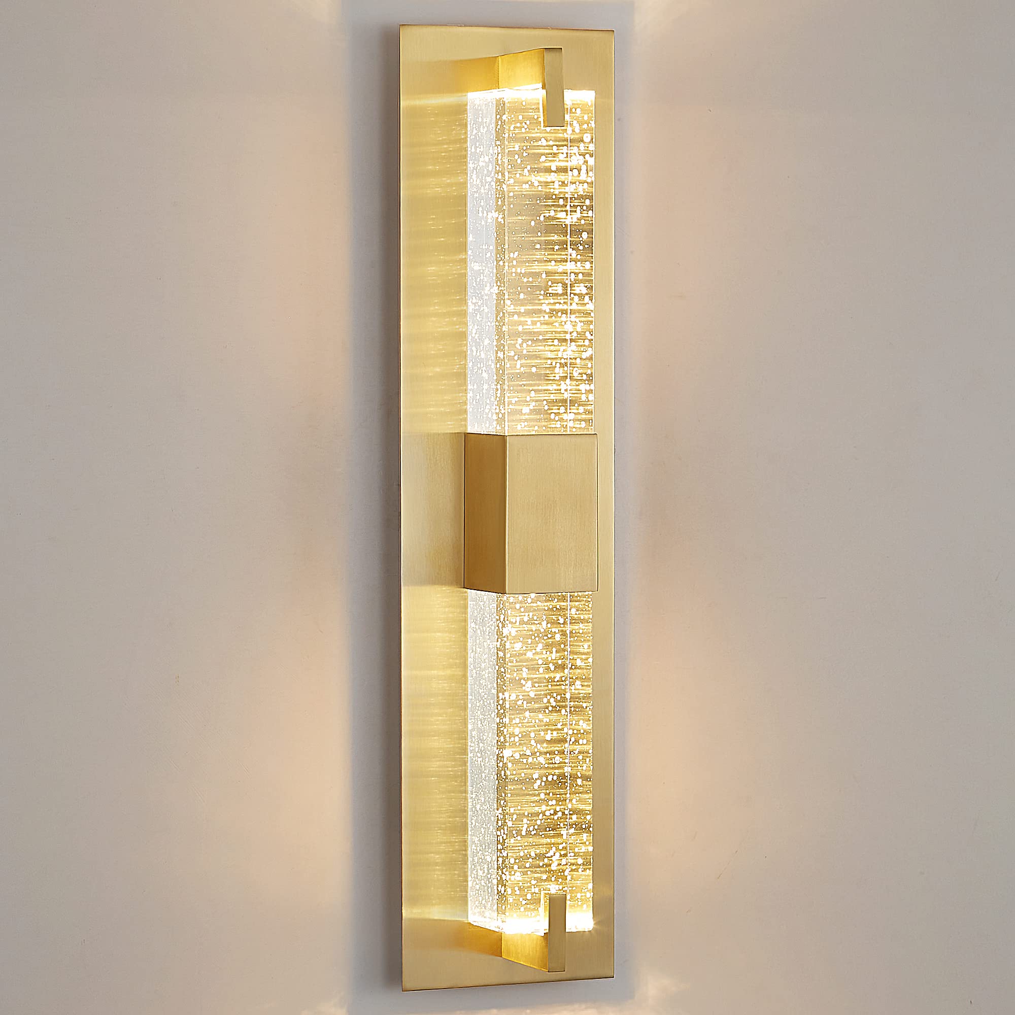 WOSHITU LED Wall Sconce Light: 19 Inch Gold Modern Sconces Wall Lighting 3000K Dimmable Crystal Wall Lamps Indoor Bathroom Sconc