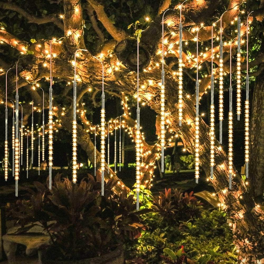 BlueFire Meteor Shower Lights, 19.68 Inch 10 Tubes 540 LEDs Outdoor Icicle Christmas Lights, Waterproof Falling Rain Lights for Tree Holiday Porch Yard Patio Roof Party Decoration(Warm White)