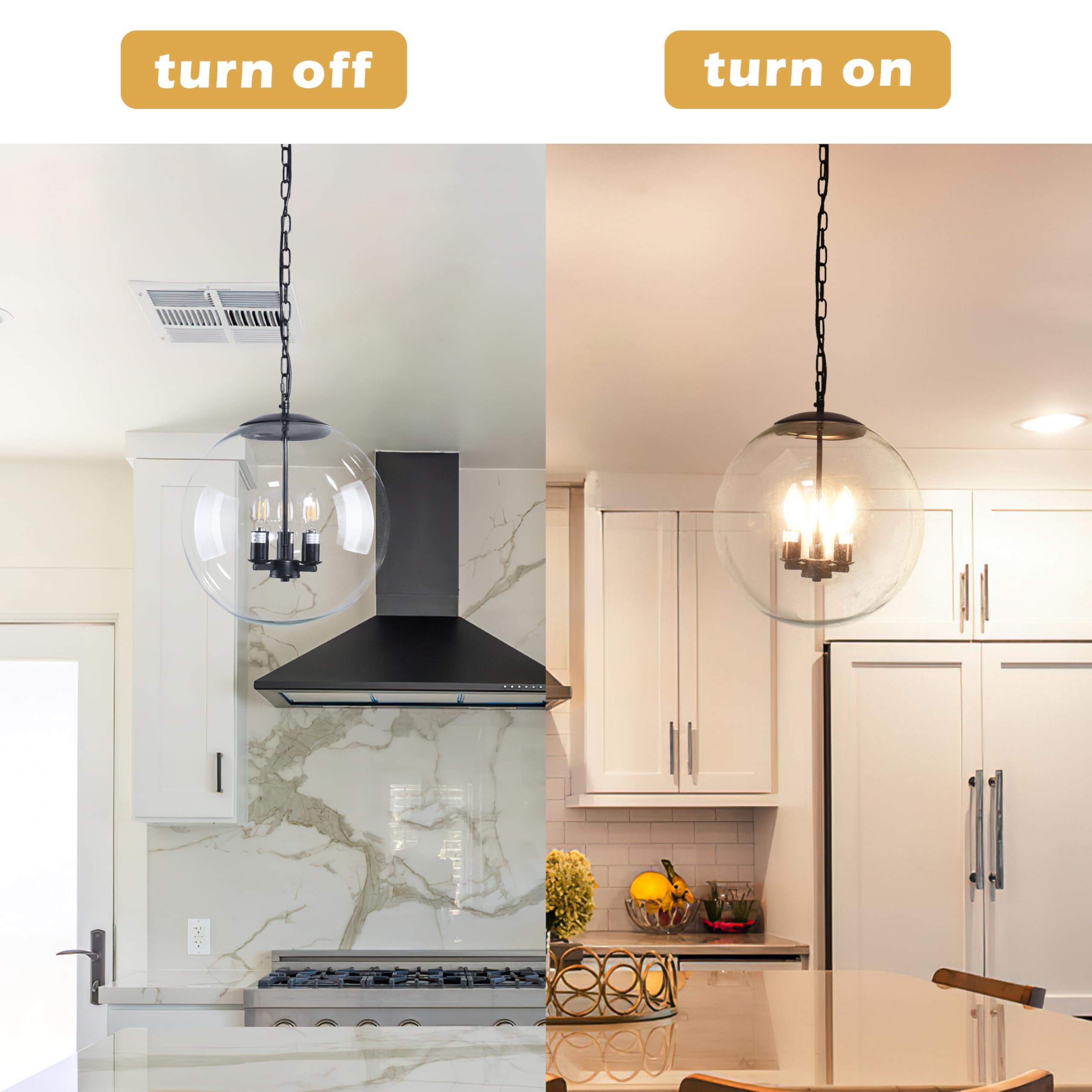 Koko&Yukina 13.7&quot; Black Globe Pendant Light, Clear Glass, Adjustable For Dining Room & Kitchen