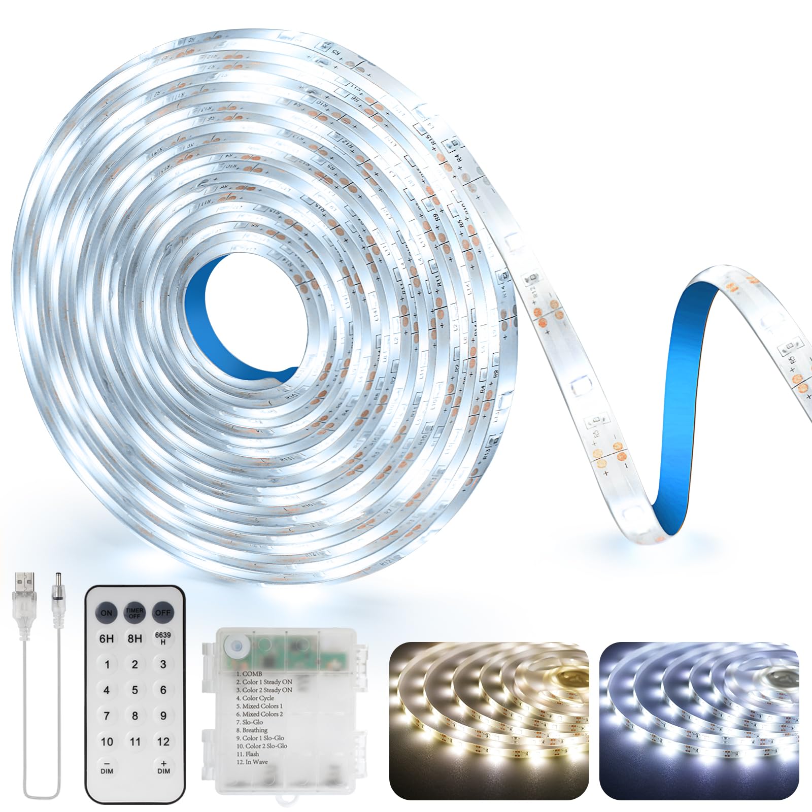 OMIKA LED Strip Lights, 9.9Ft 90LED, Tunable White 2700K-6000K, USB Dimmable, Remote, Cuttable, Indoor/Outdoor