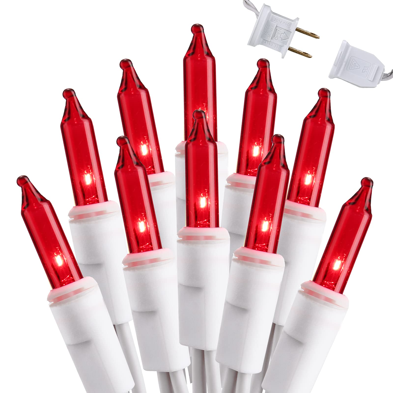 Brizled Red Christmas Lights, 300 ct 69.6ft Incandescent Christmas Lights plugin, Connectable 120V UL Certified Mini Christmas String Lights for Halloween, Xmas, Indoor, Party, Porch Decor, White Wire