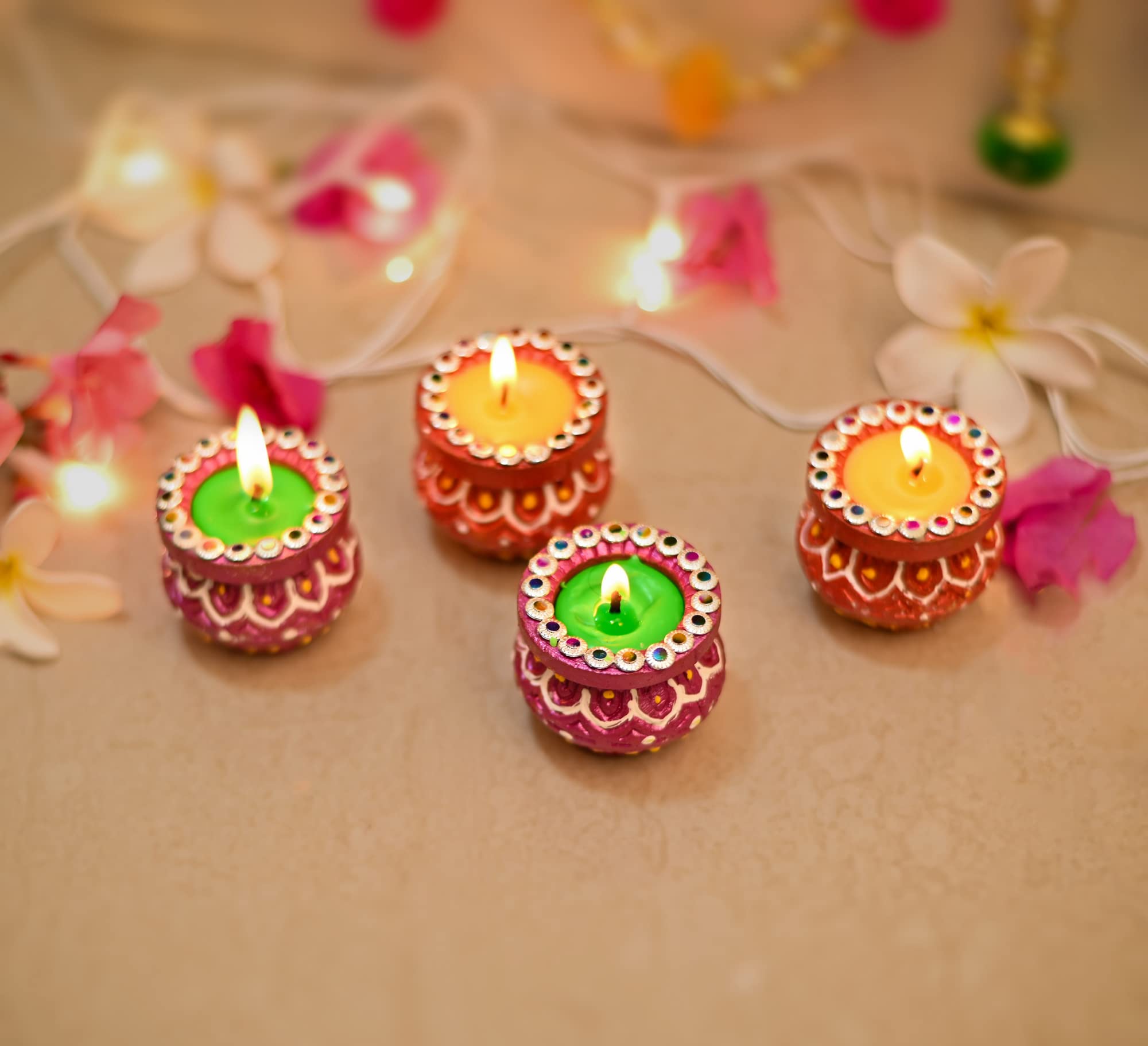 Collectible India Wax Candle Diya For Diwali Gift Pooja Decoration  Handpainted Clay Diya for Decoration Pooja - Diwali Decorati