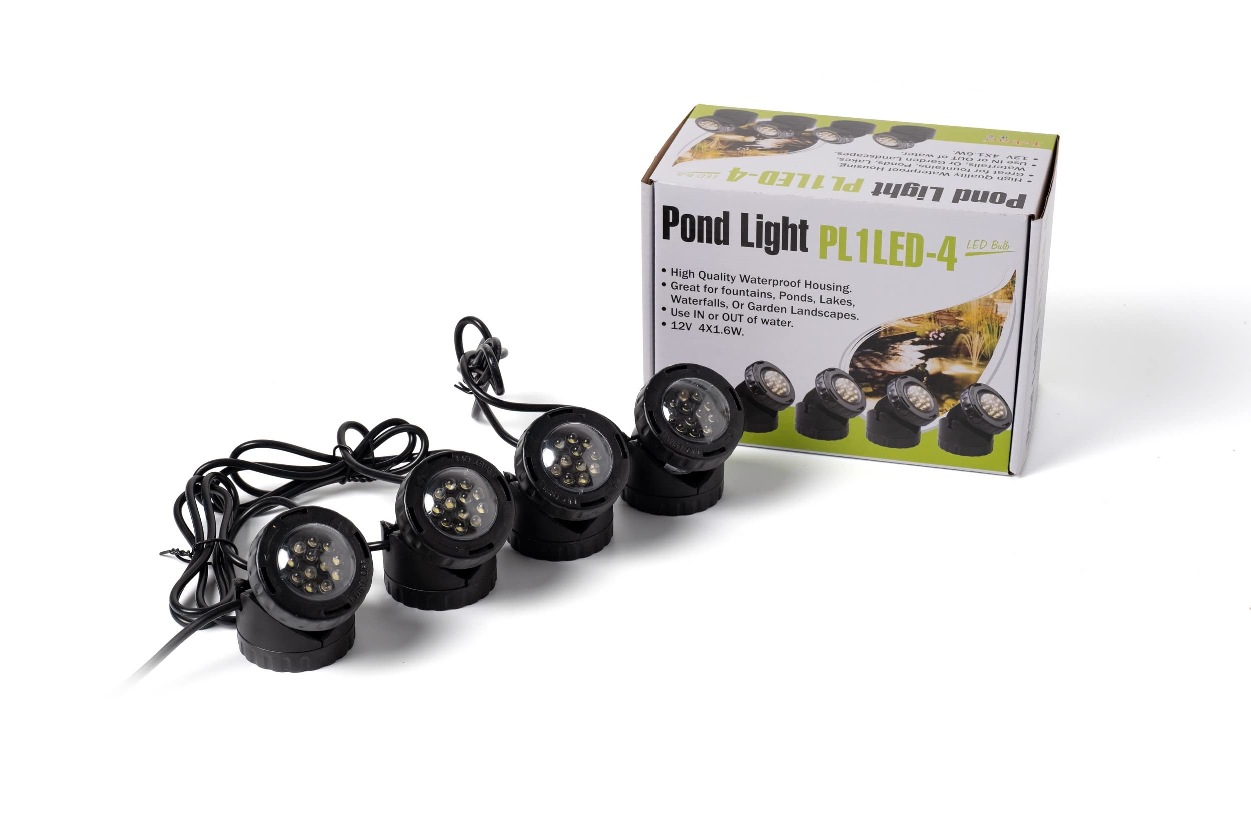 Jebao 12-Led Submersible Lights For Water Gardens & Ponds, Set Of 4, Plastic
