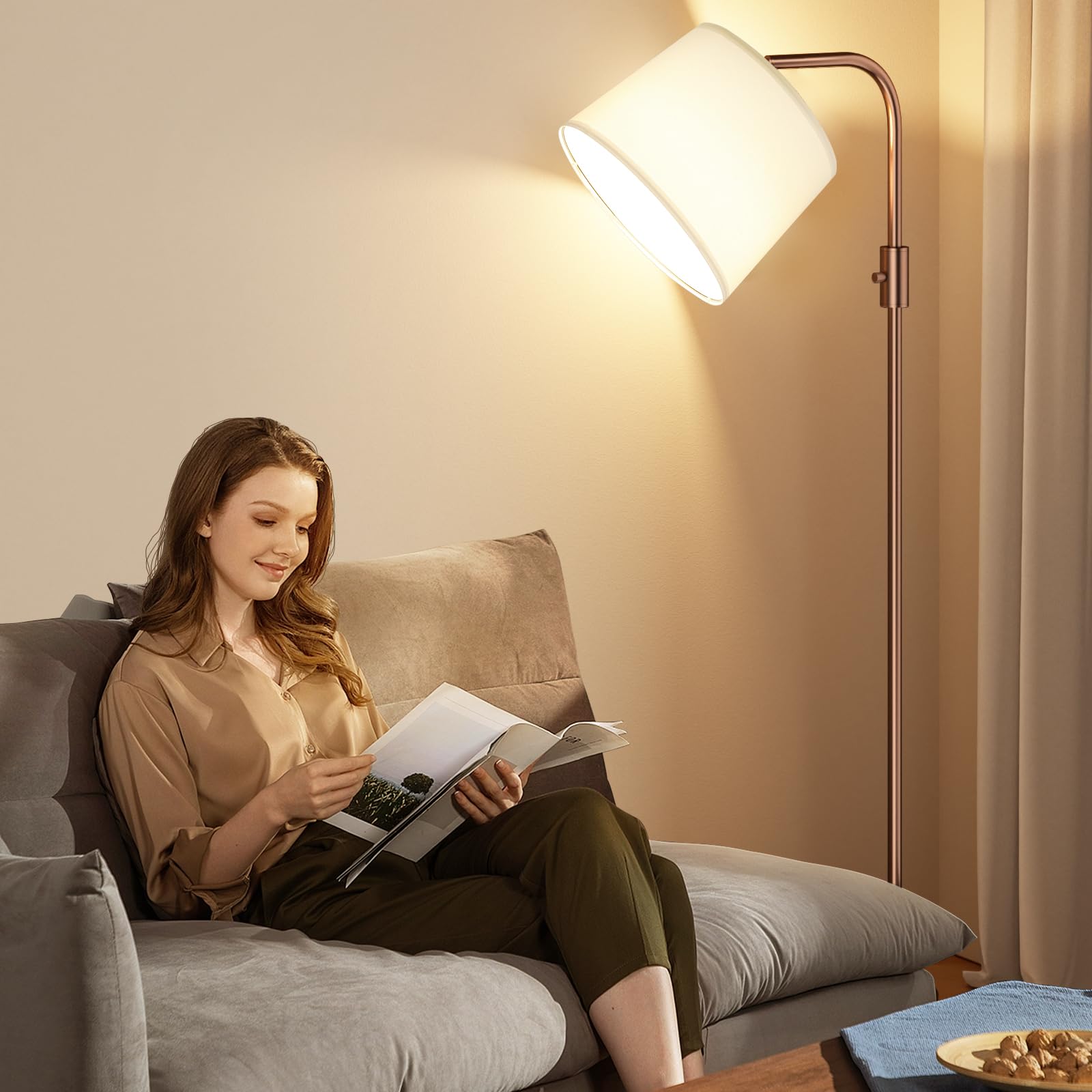 Ambimall Floor Lamp - Fully Dimmable 63.4in Iron Standing Light, Brown and White