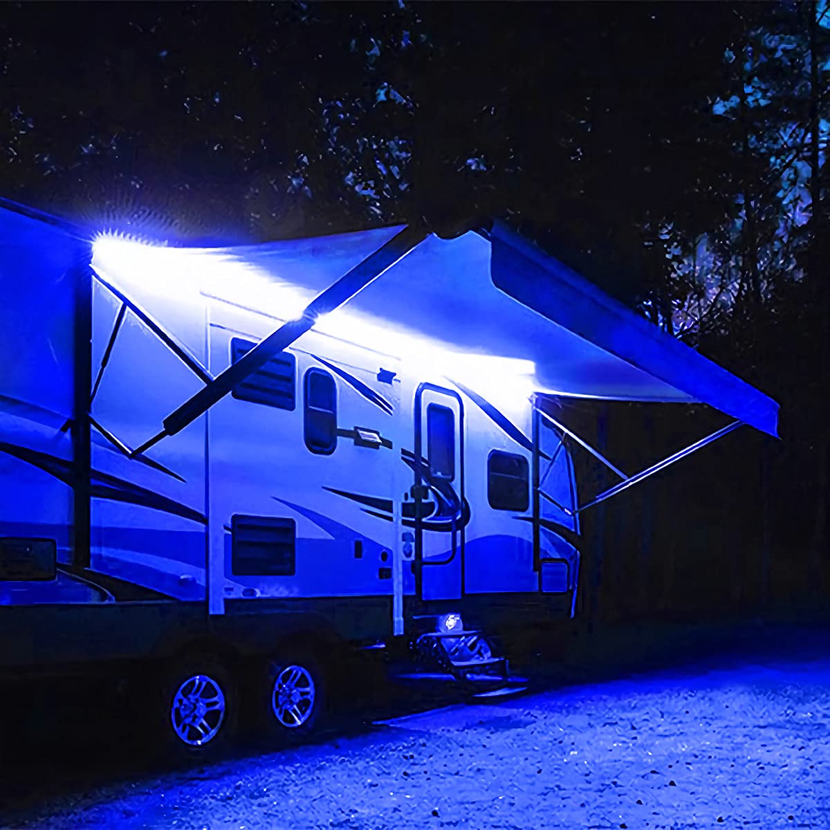 Lrimauix RV Awning Lights, 16.4FT Blue LED Strip Lighting, Waterproof for Motorhome and Travel Trailers, Model C5-BDDF-3AIV