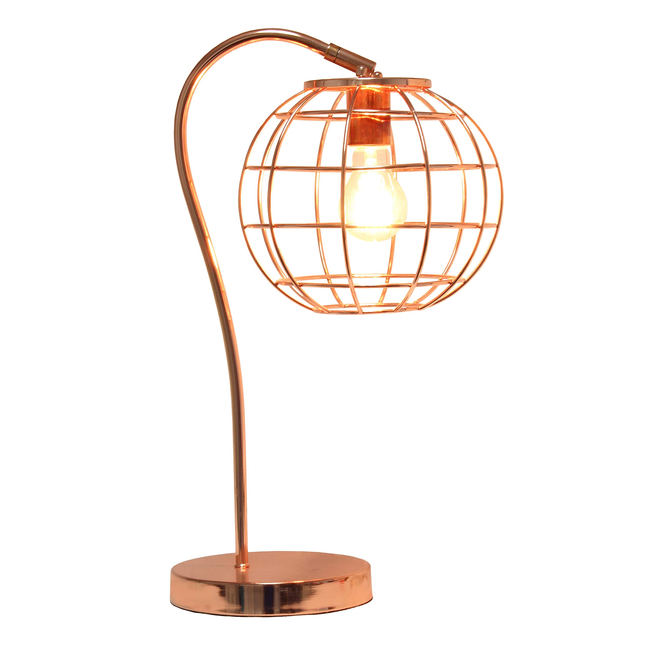 Elegant Designs LT2068-RGD Metal Table Desk Lamp, Rose Gold, Caged Design