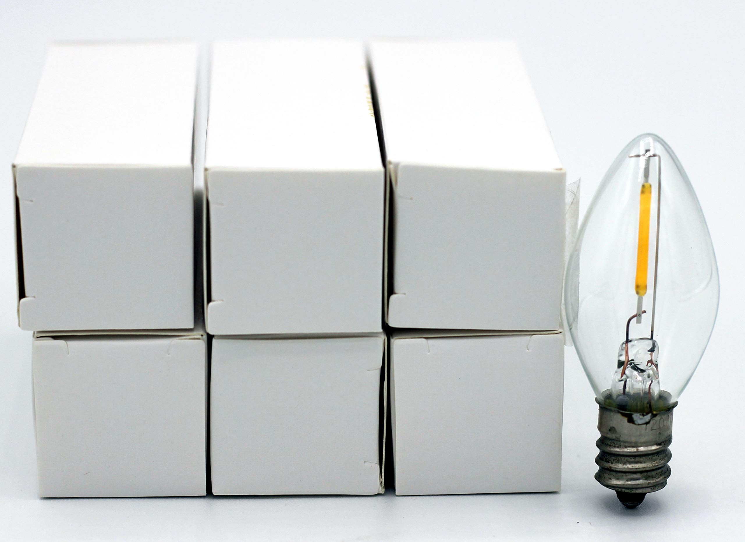Creative Hobbies LED Night Light Bulbs, C7 Candelabra Base, 4W-7W, Clear White, Model 18340, Indoor/Outdoor Use