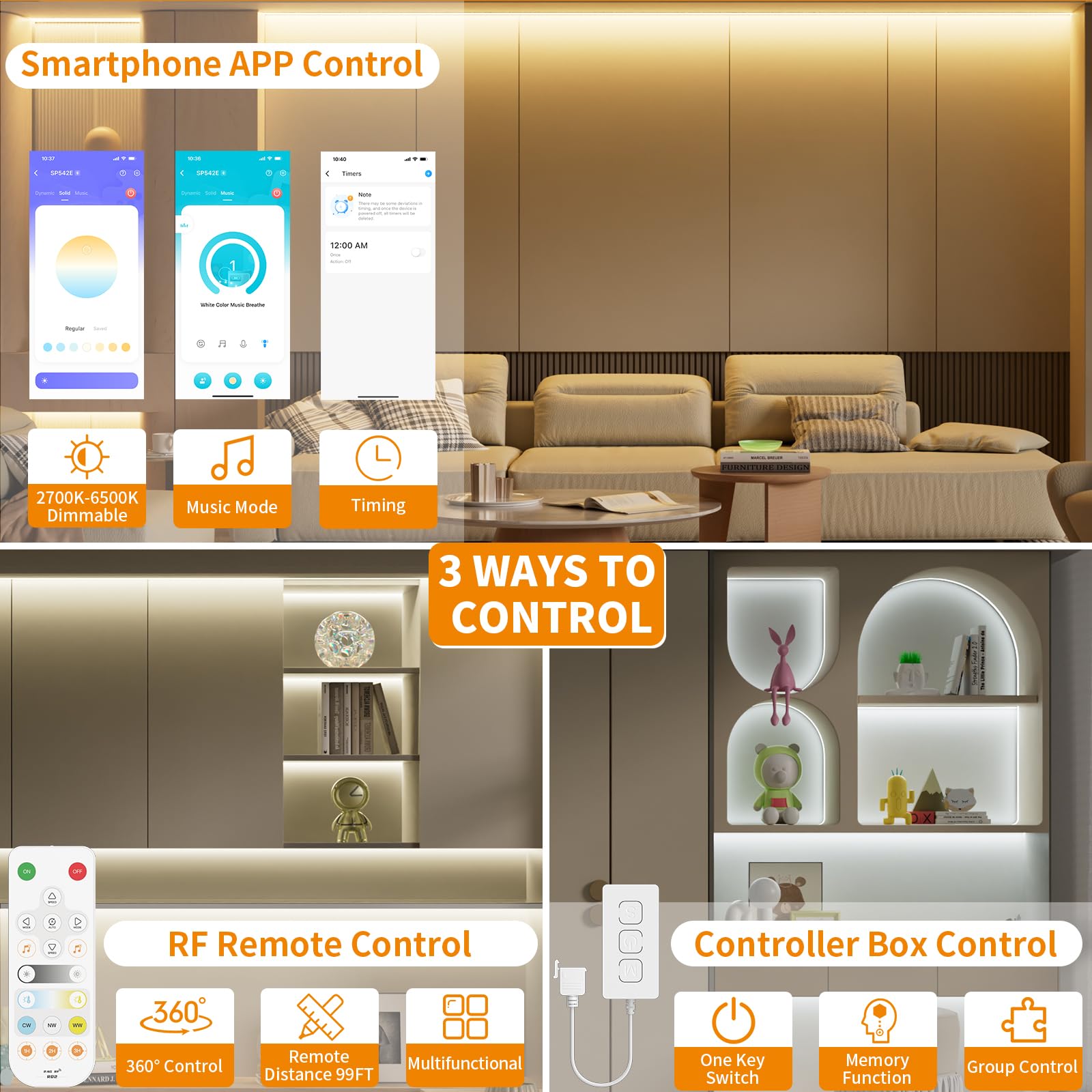 Pautix Cct Cob Led Strip Light White Tunable 6400Leds,Cri90+ 32.8Ft/10M Dimmable 2700K-6500K 24V Led Tape Lights Kit,Work With A