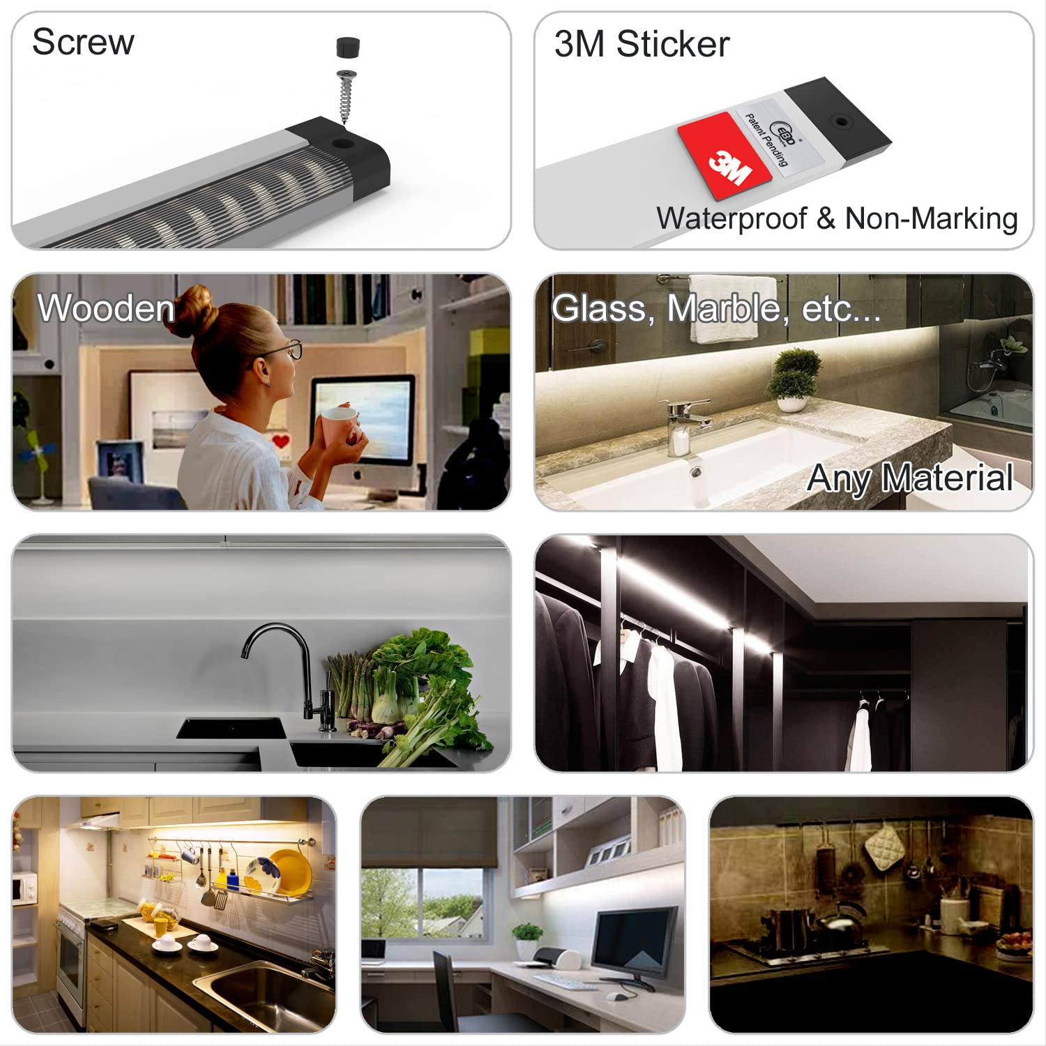 Ebd Led Under Cabinet Lighting Built-In Adjustable Cable & Splitter  Touch Counter Lights For Kitchen 6 Panels 3000K Warm White Super Bright Closet Light For Timer