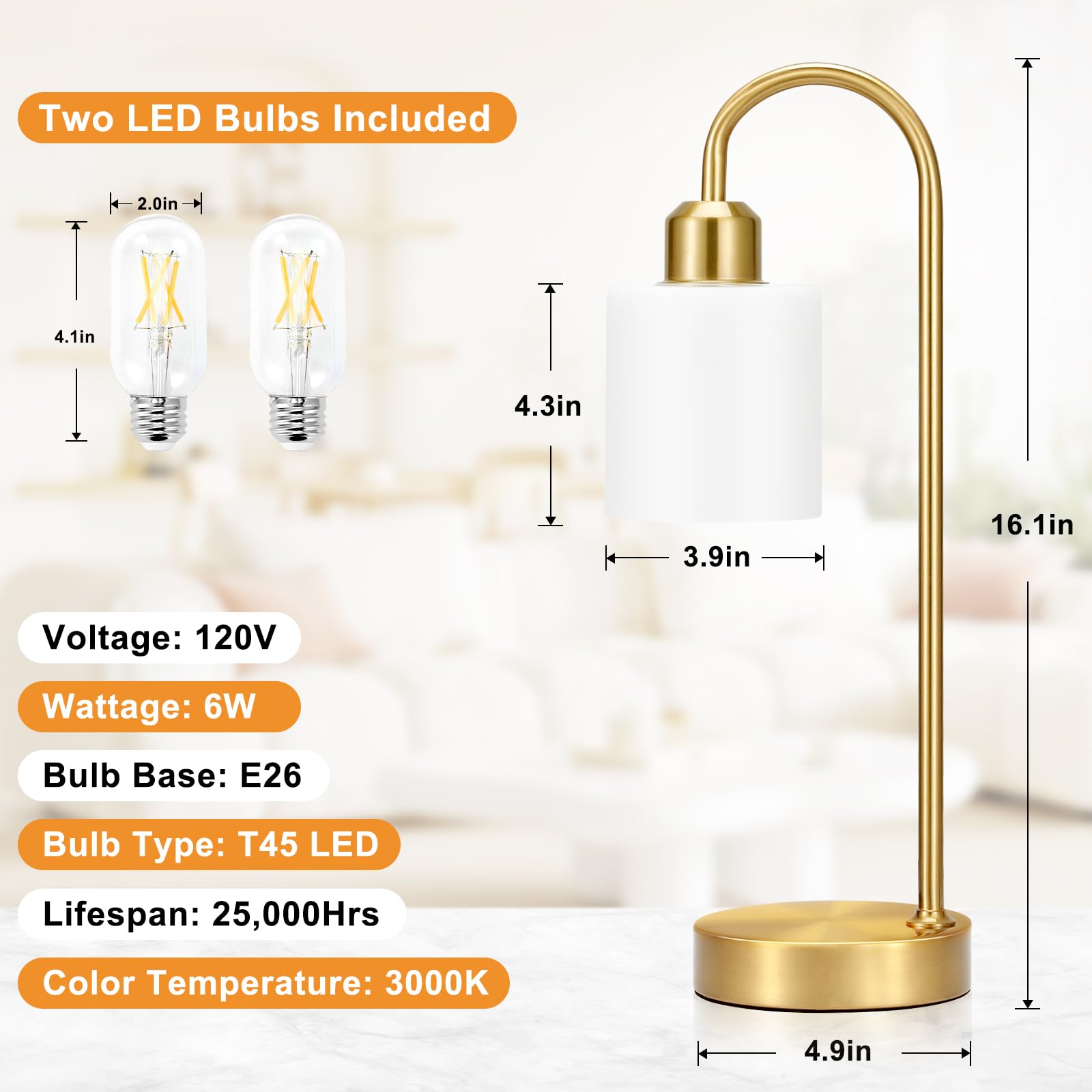 Opal Gold Desk Lamps For Home Office - 3 Way Dimmable Touch Gold Lamp With Usb C+A Ports, Nightstand Lamp With Glass Shade,Bedside Table Lamps For Night Stands, Bedroom,Living Room, Led Bulb Included