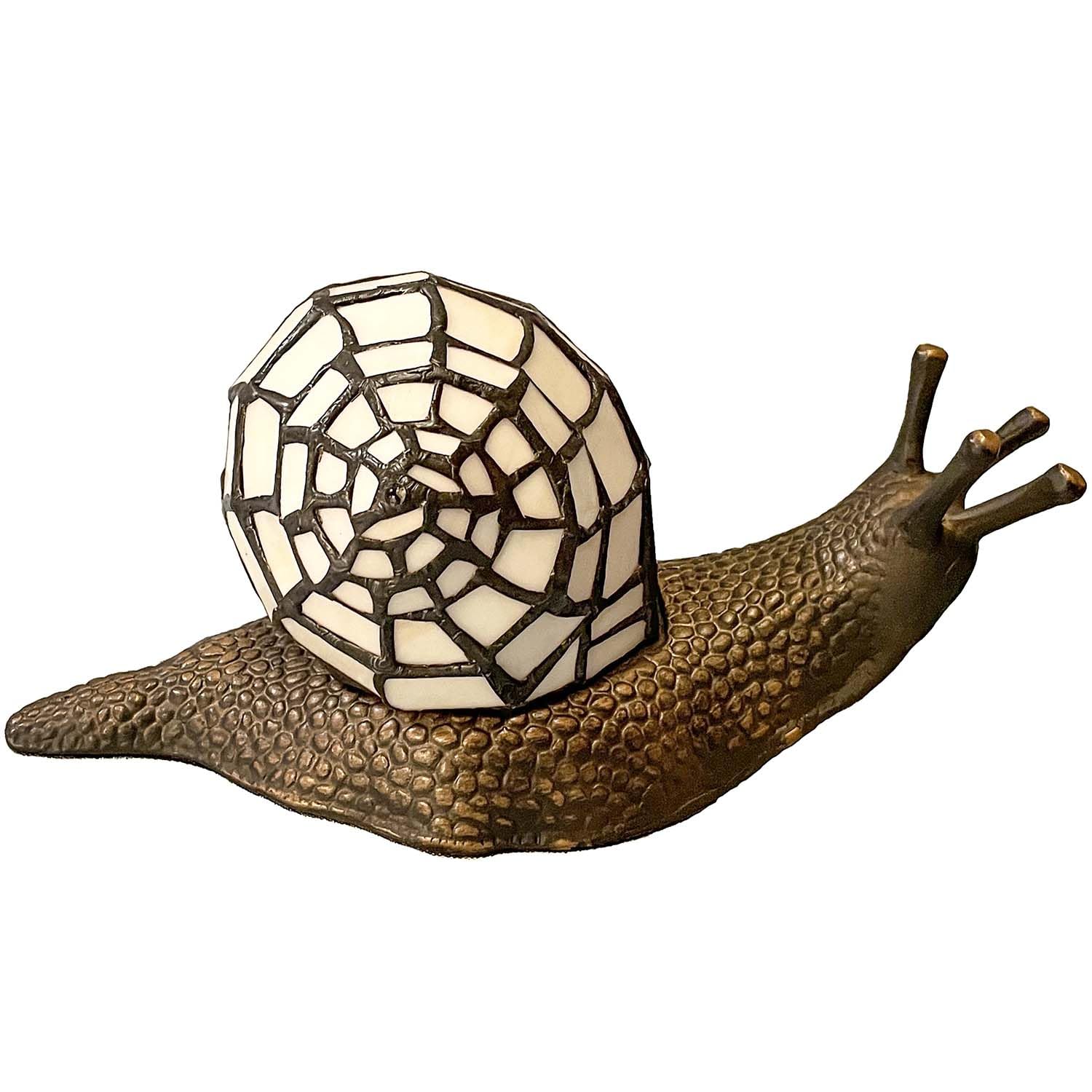 Bieye L10988 Land Snail Tiffany Style Stained Glass Accent Table Lamp for Home Decor (White, 10'' D x 5'' W x 5'' H)