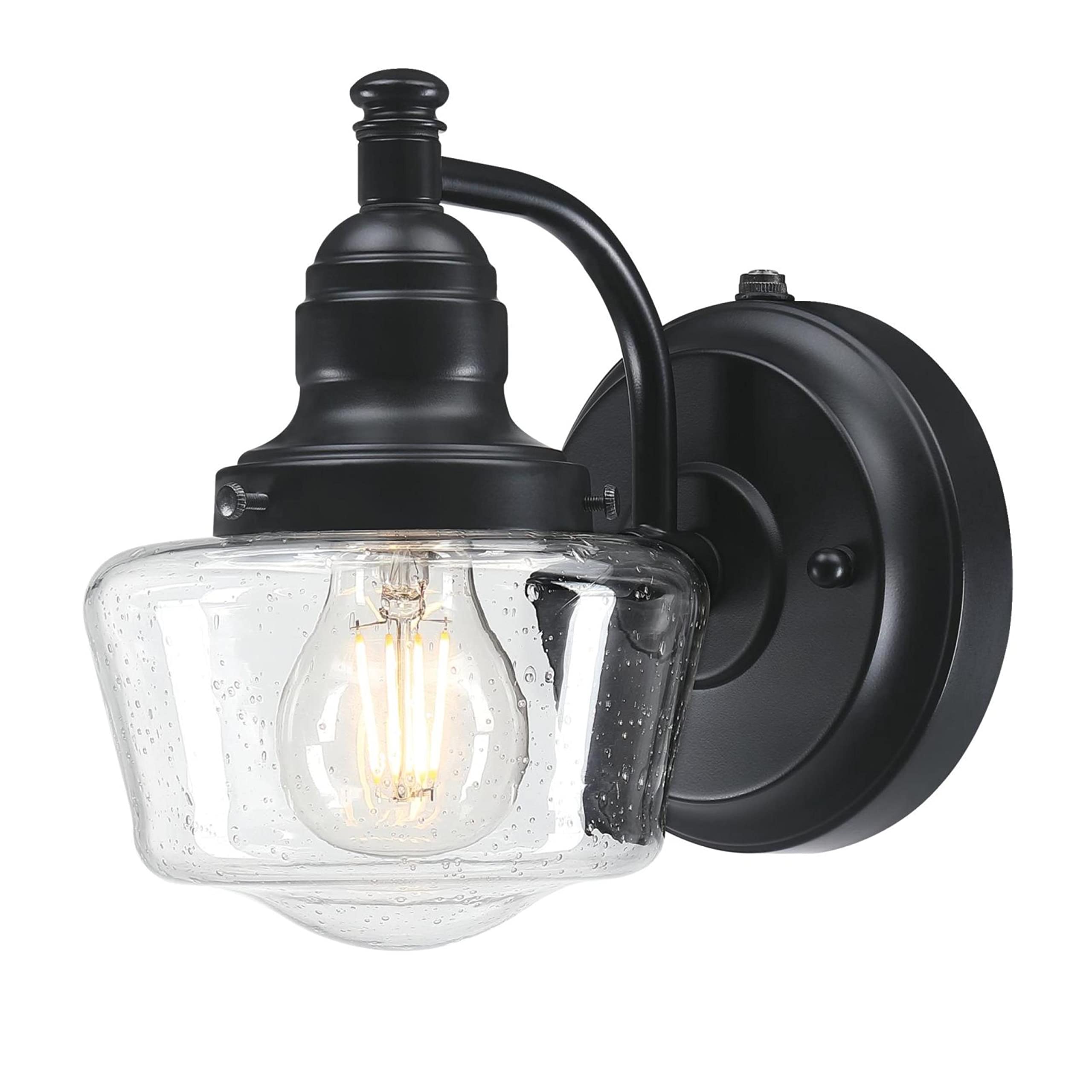 Westinghouse 6121200 Eddystone Traditional One Light Outdoor Wall Fixture with Dusk to Dawn Sensor, Matte Black Finish, Clear Se