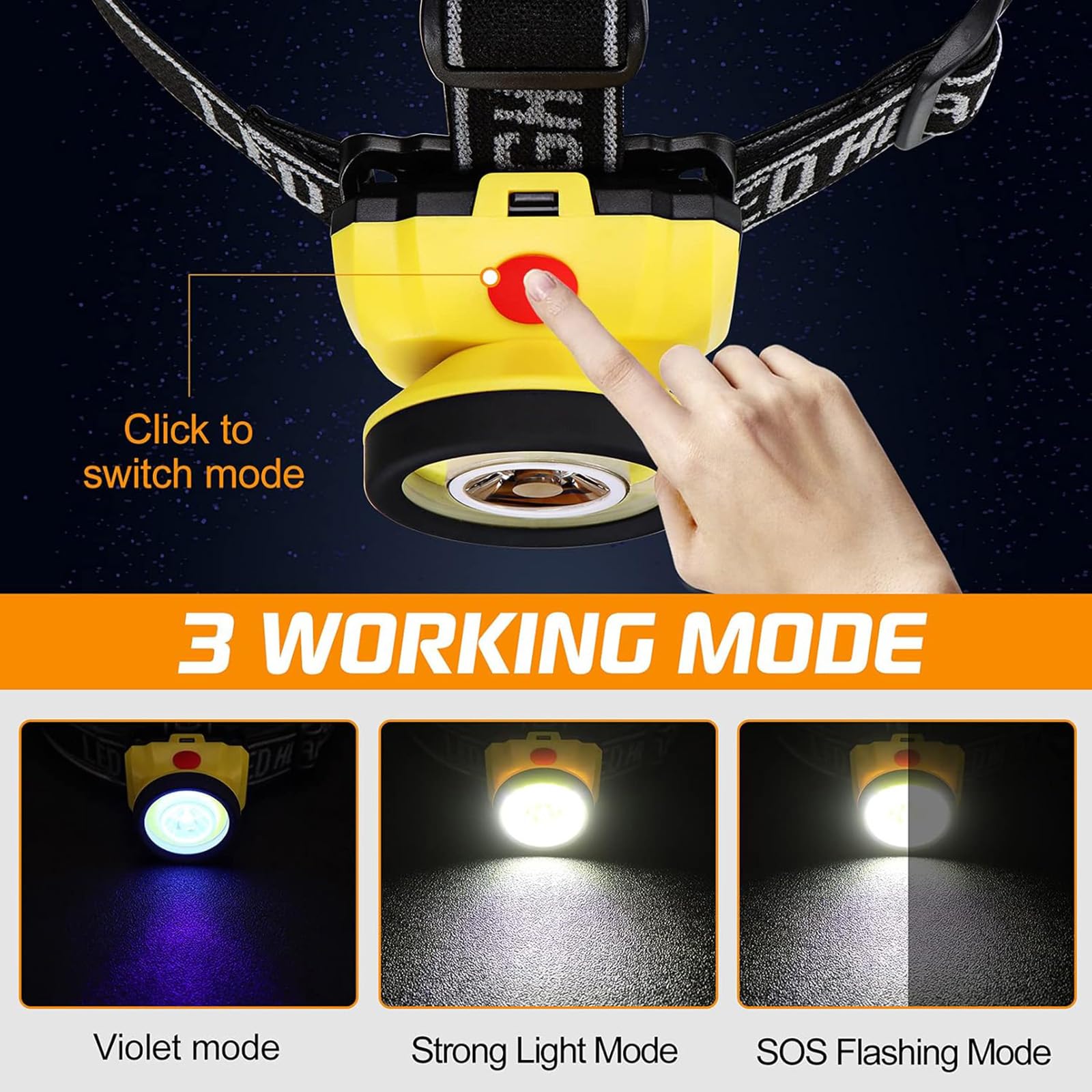 JGA JOGGING ARM LED Headlamp 395nm UV & White Light 2-in-1 Adjustable Yellow Lightweight for Camping & Outdoor Use