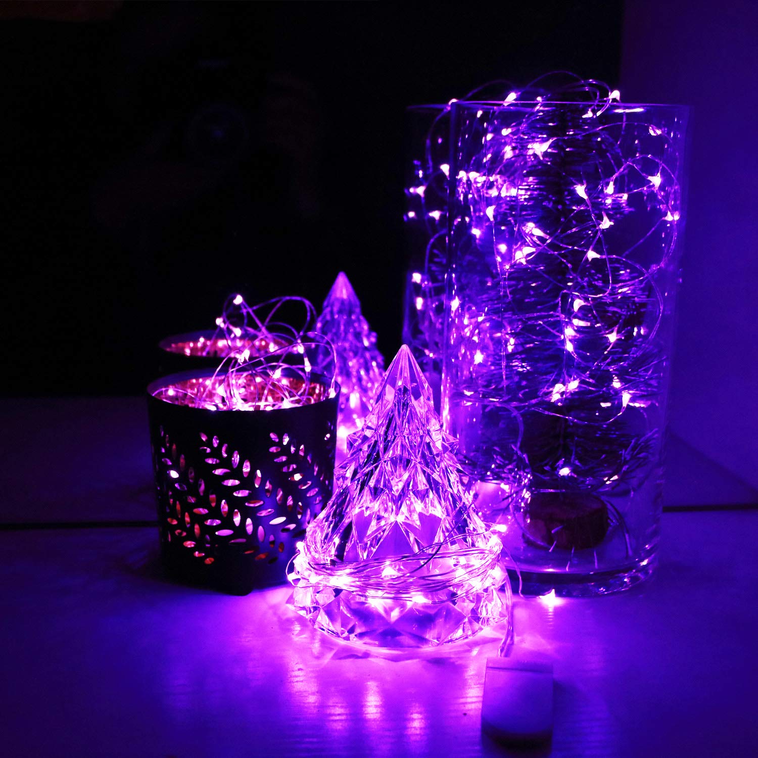 OakHaomie 7ft Fairy String Lights, 6-Pack, 20 Micro LEDs, Purple, Copper Wire, Includes 2 CR2032 Batteries, Wedding & Party Decor