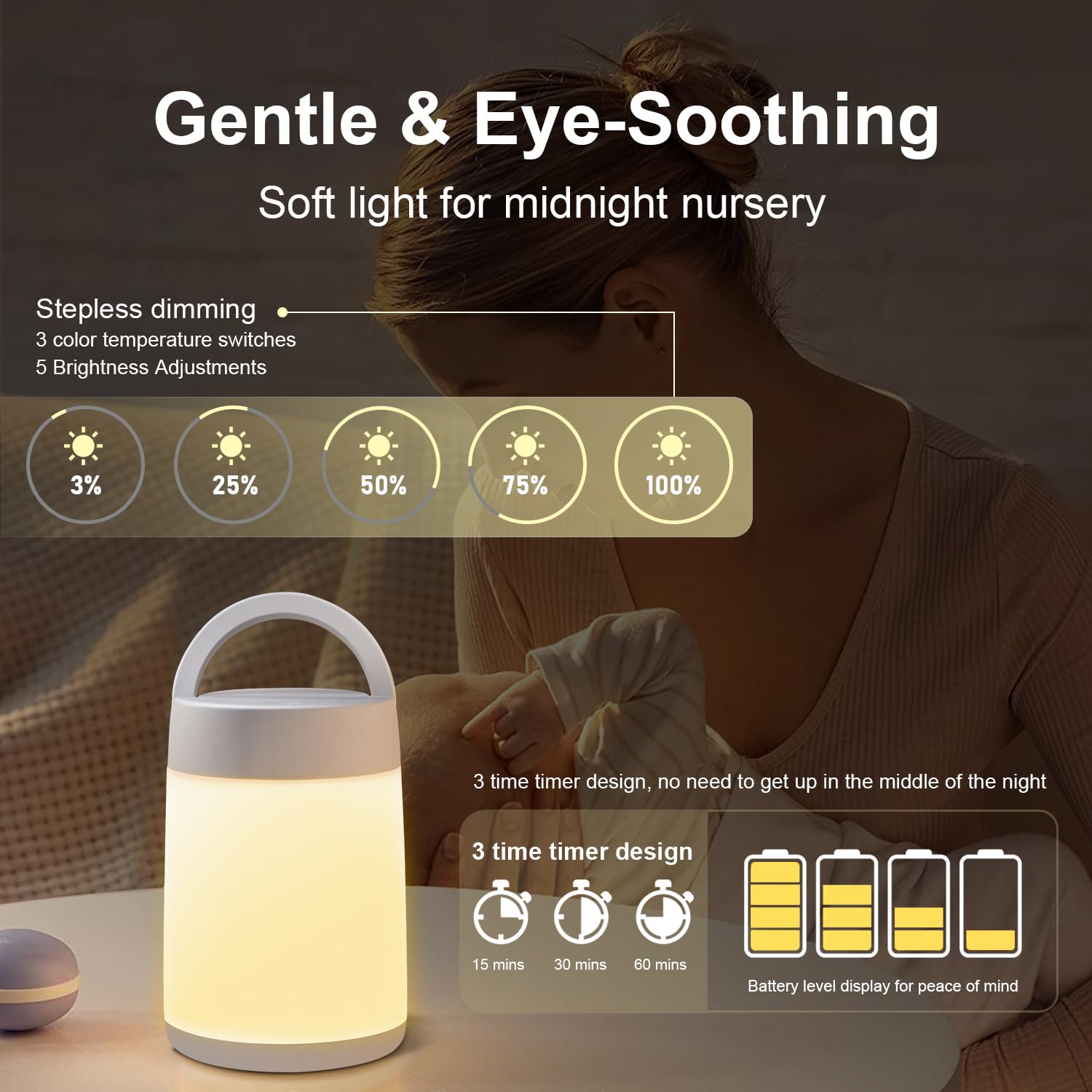 HBOOR Night Light,Dimmable Touch Lamp for Bedroom,Portable Table Bedside Lamp,Cordless Rechargeable Lamps for Battery Operated,B