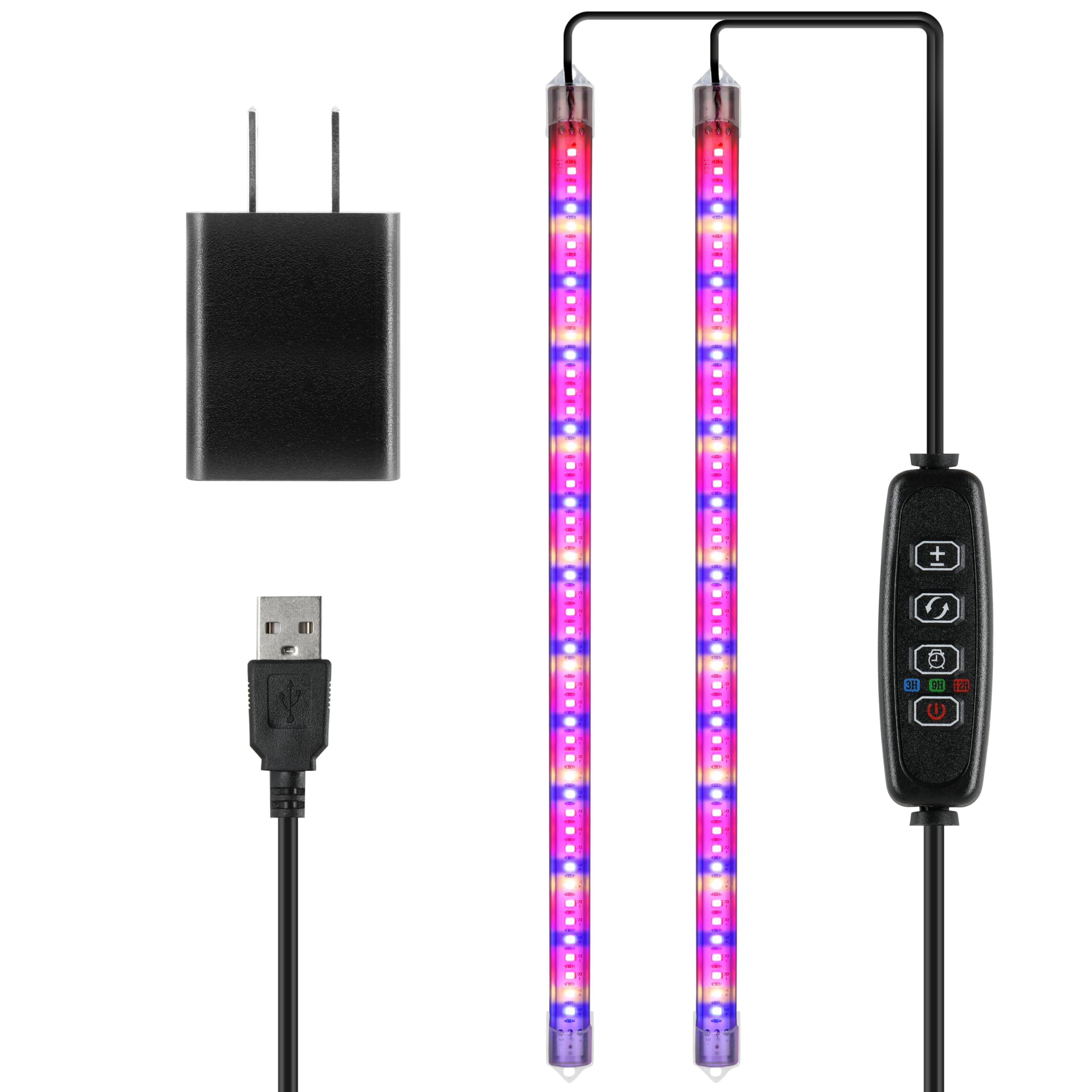 iPower 20W LED Grow Light Strips, Full Spectrum, 2 Tubes, 48 LEDs, Auto ON/OFF Timer, Dimmable, Mix Color