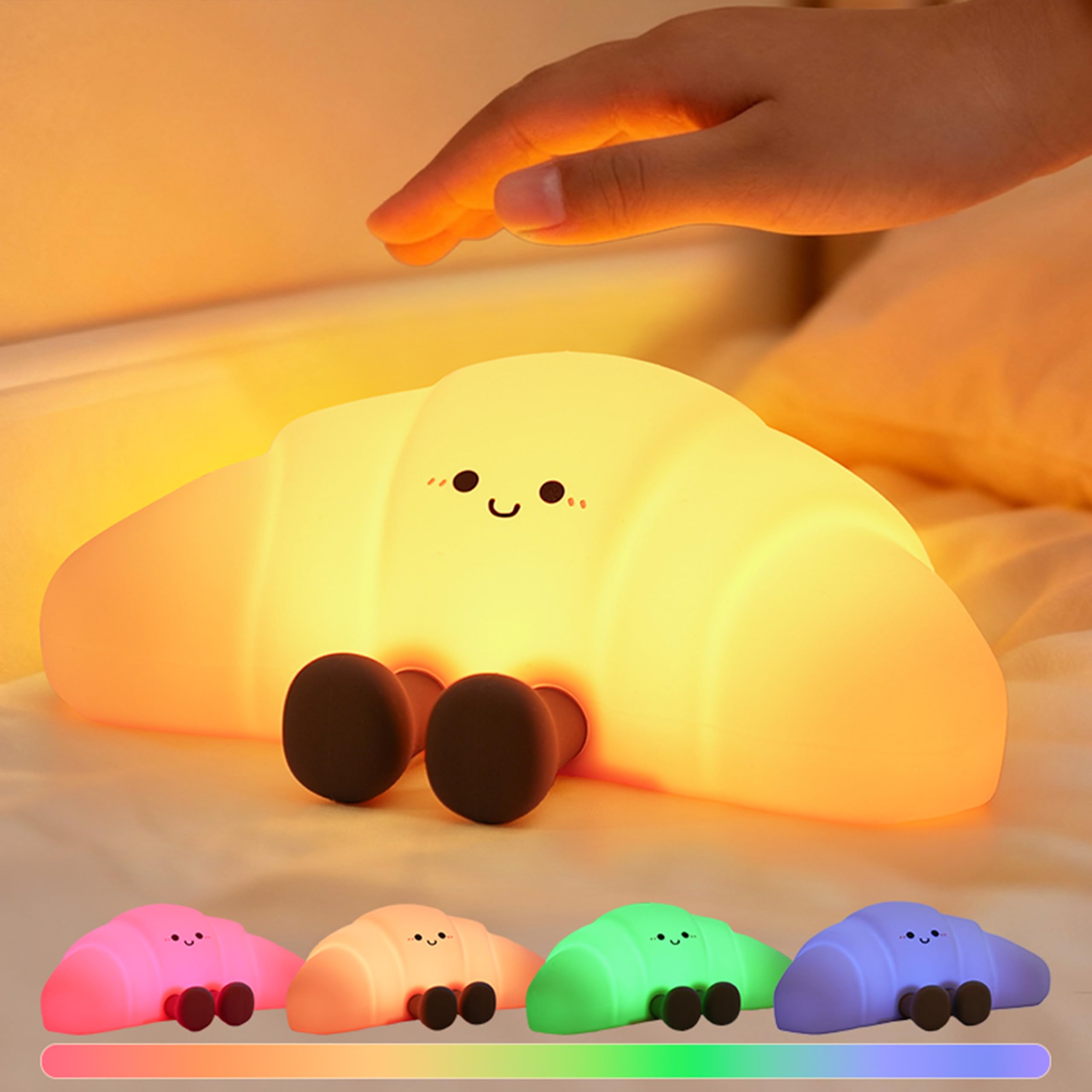 Myratts Led Cute Crossant Night Light, Colorful Dimmable Timer Nursery Kawaii Lamps, Super Squishy Silicone USB Rechargeable Bes