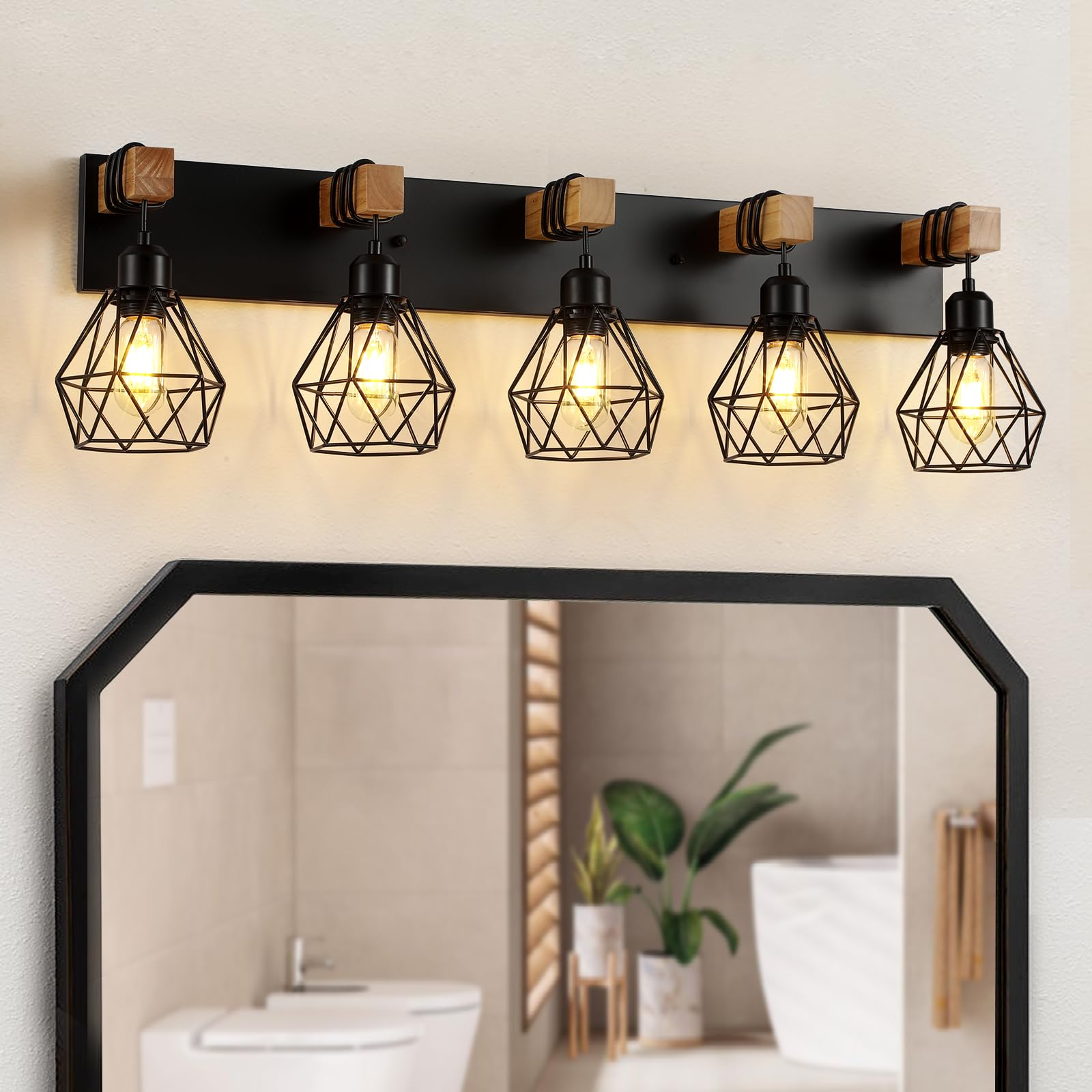 Maesta 5-Light Bathroom Vanity Light Fixtures, Rustic Metal Sconces, Black, Model MA022