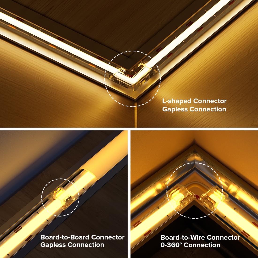 Fcob Cob 10Mm 3Pin Connector Kit 6Pcs Strip To Strip Connector 4 Pairs Of Wire To Strip Connectors 4Pcs L-Shaped Connector 5Pcs