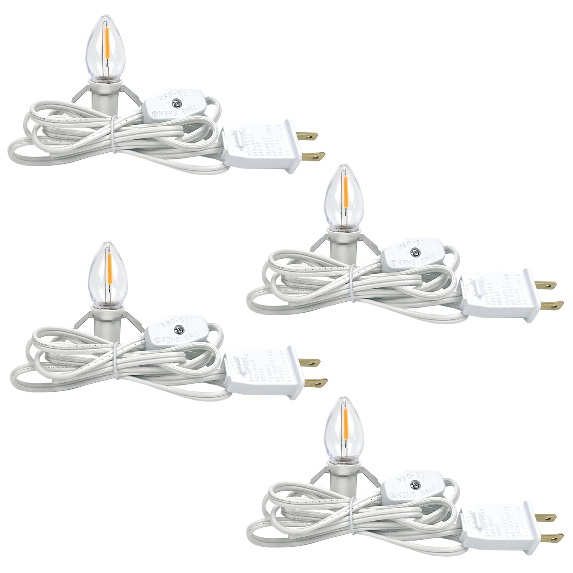 Kiraralite 4 Accessory Cord With 4 Led Light Bulb 6 Ft White Cord With On/Off Switch Plugs E12 Candelabra Led Light Bulbs And Cl