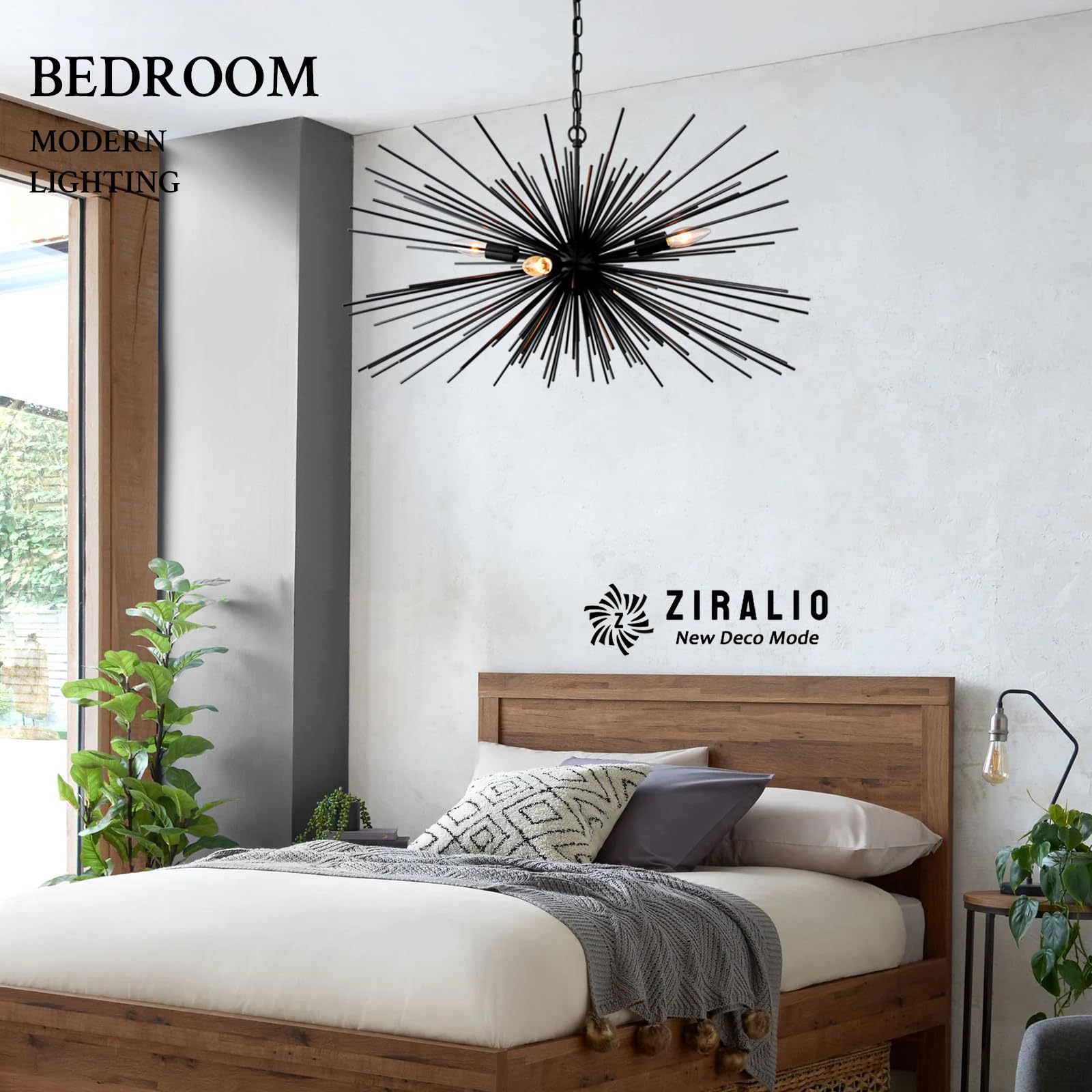 Ziralio Black Sputnik Chandelier Vintage 9-Lights Geometric Starburst Chandelier Light Fixture Modern Black Firework Chandelier