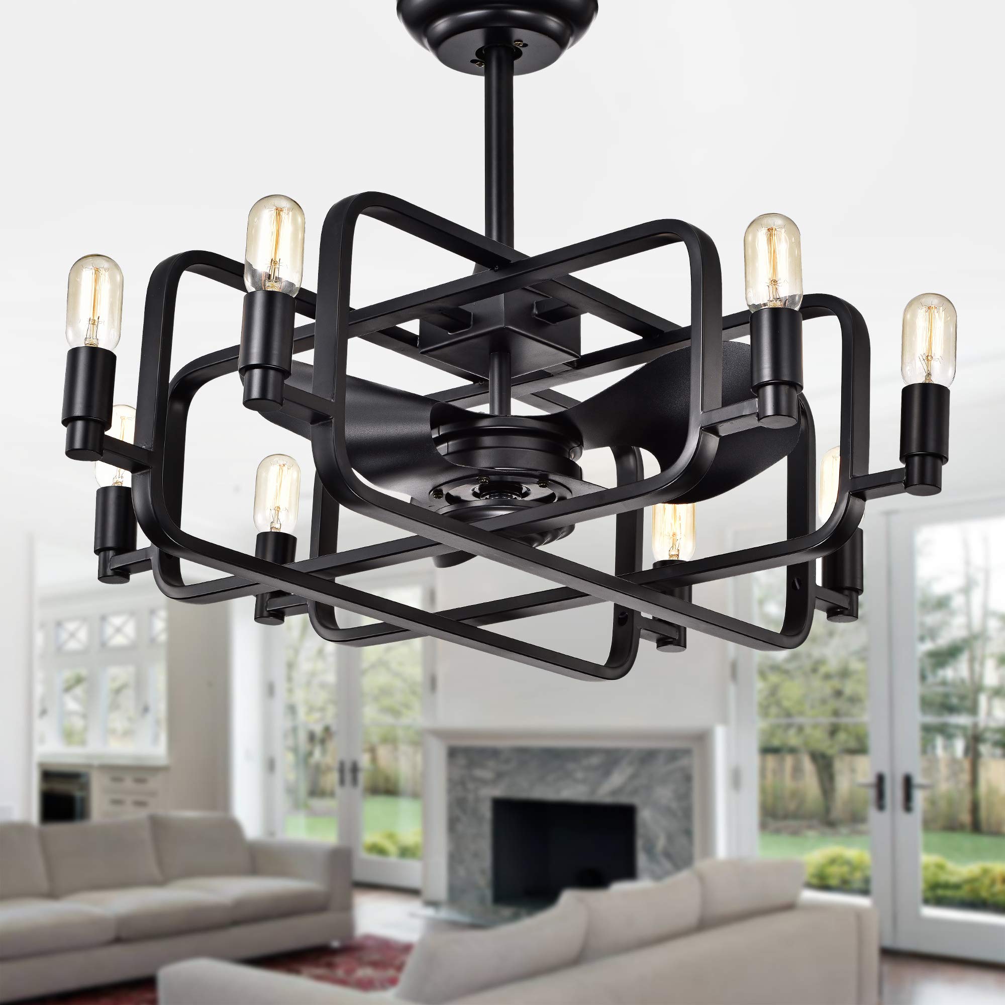 Warehouse of Tiffany CFL-8374REMO Ceiling Fan, Black, 32-inch, Includes Remote and Light Kit, 31.89 x 31.89 x 22.83 inches