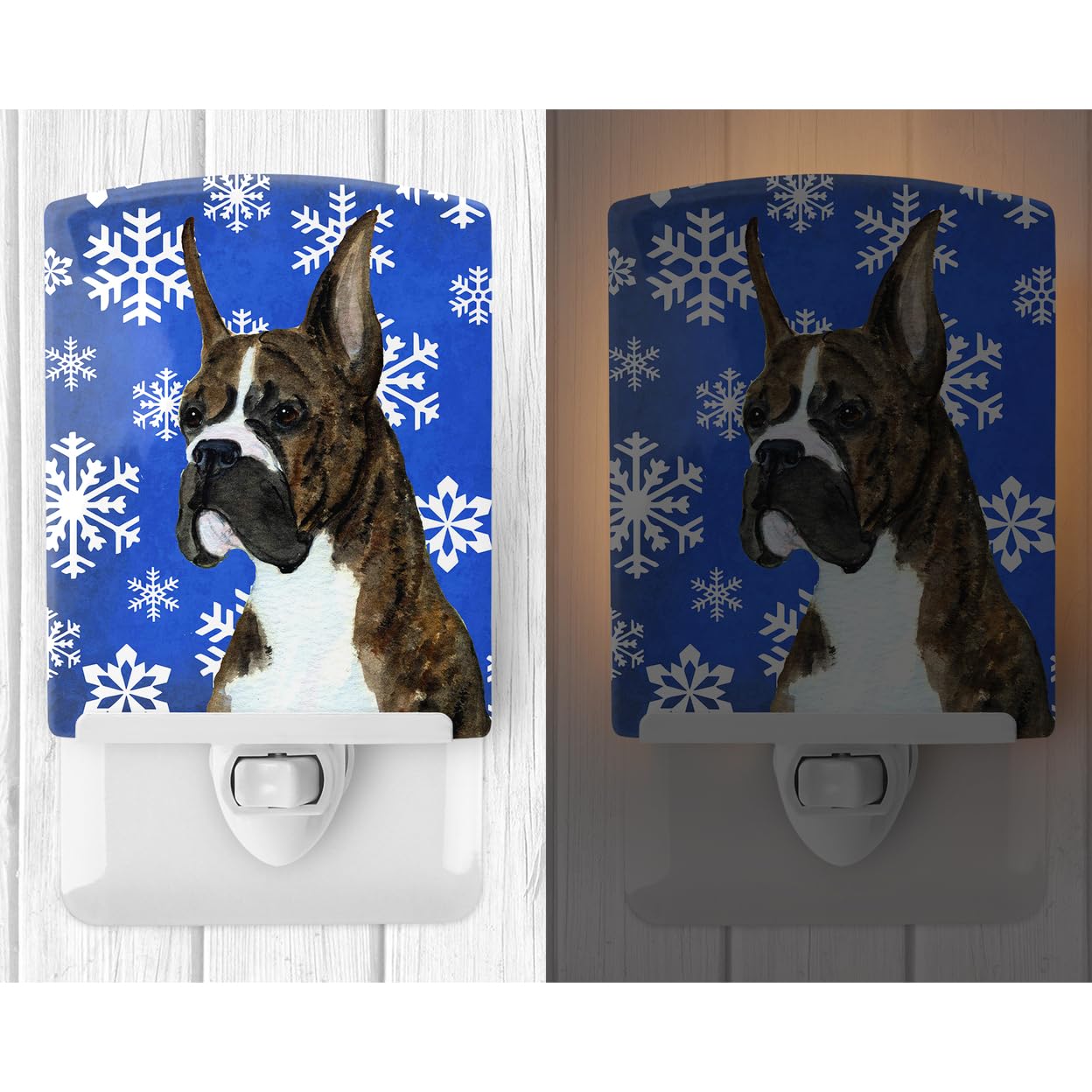 Carolines Treasures Ceramic Night Light, Boxer Winter Snowflakes, UL-Certified, 6x4x3 inches, Multicolor, Model SS4646CNL