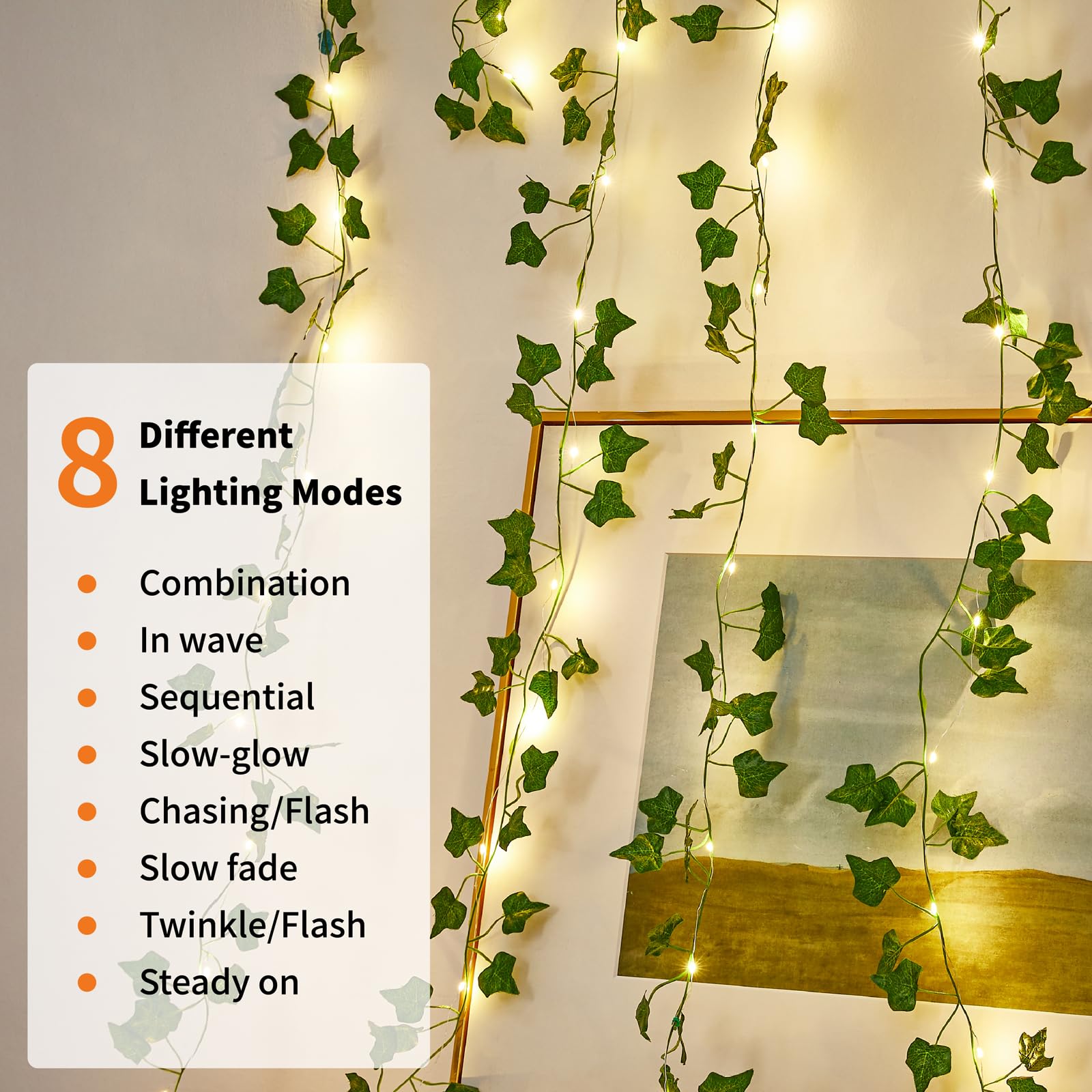 KAiSnova Solar Vine String Lights, 100LED Warm White, 33FT, Waterproof Fairy Leaf Lights for Outdoor Garden, Model Nov-solarleaf