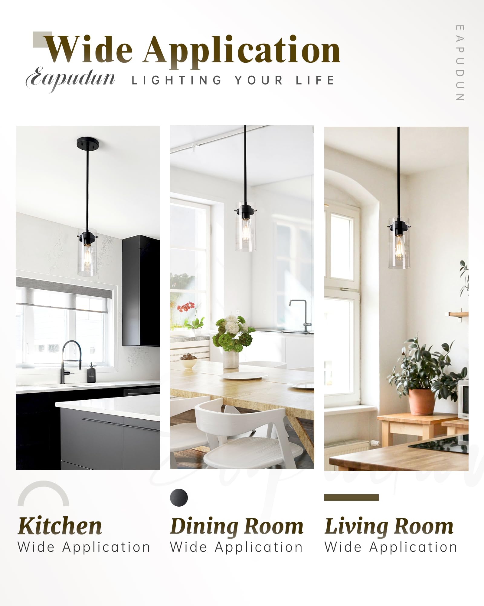 EAPUDUN Pendant Lights - Clear Glass Shade, Matte Black, 2 Pack, Farmhouse Kitchen Ceiling Fixtures
